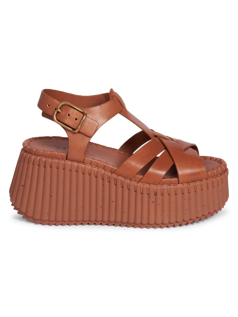 Chloé Women's Nama Leather Platform Sandals In Brown