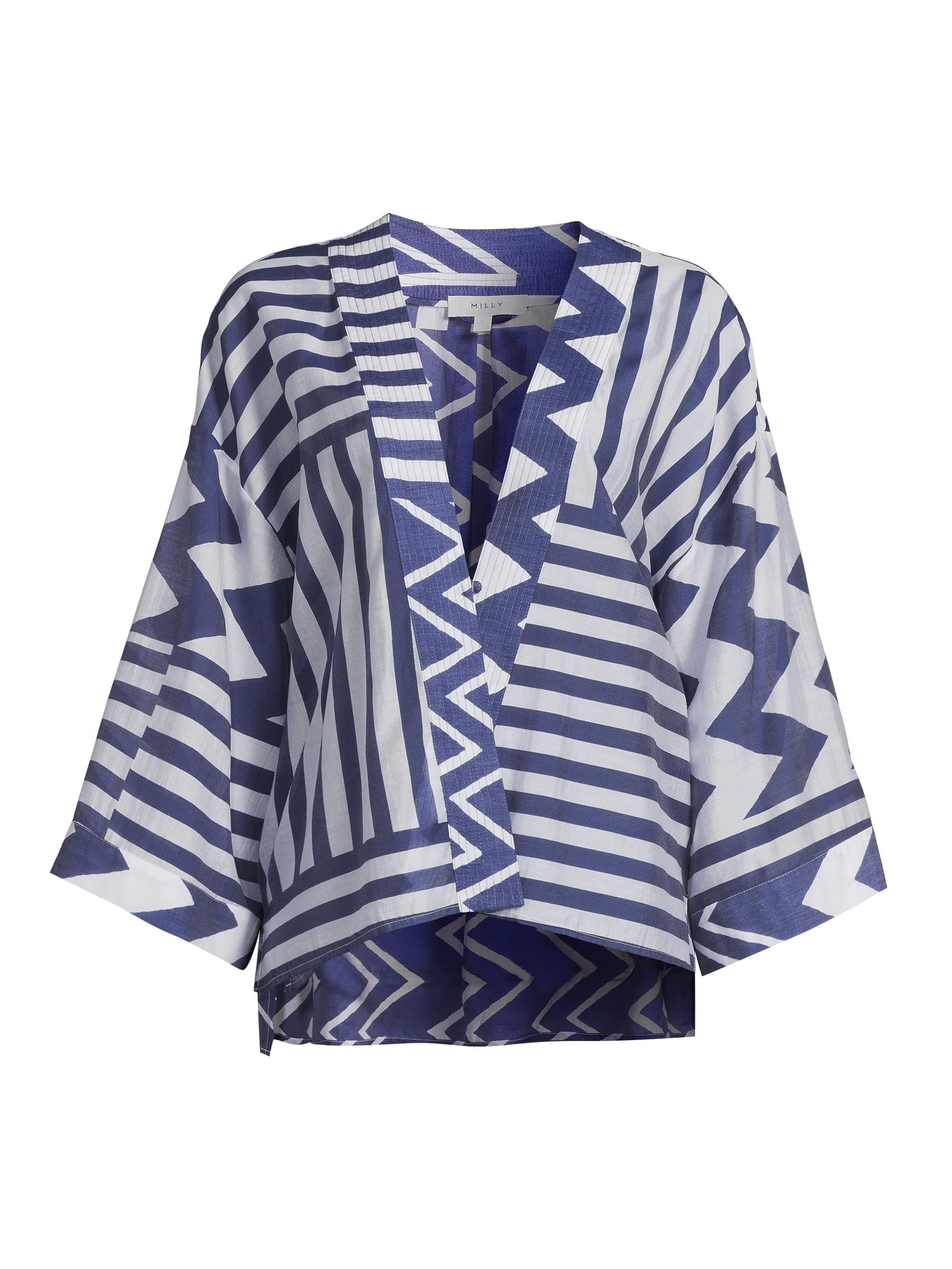 Milly Women's Patchwork Chevron Cover-Up Top - Blue White