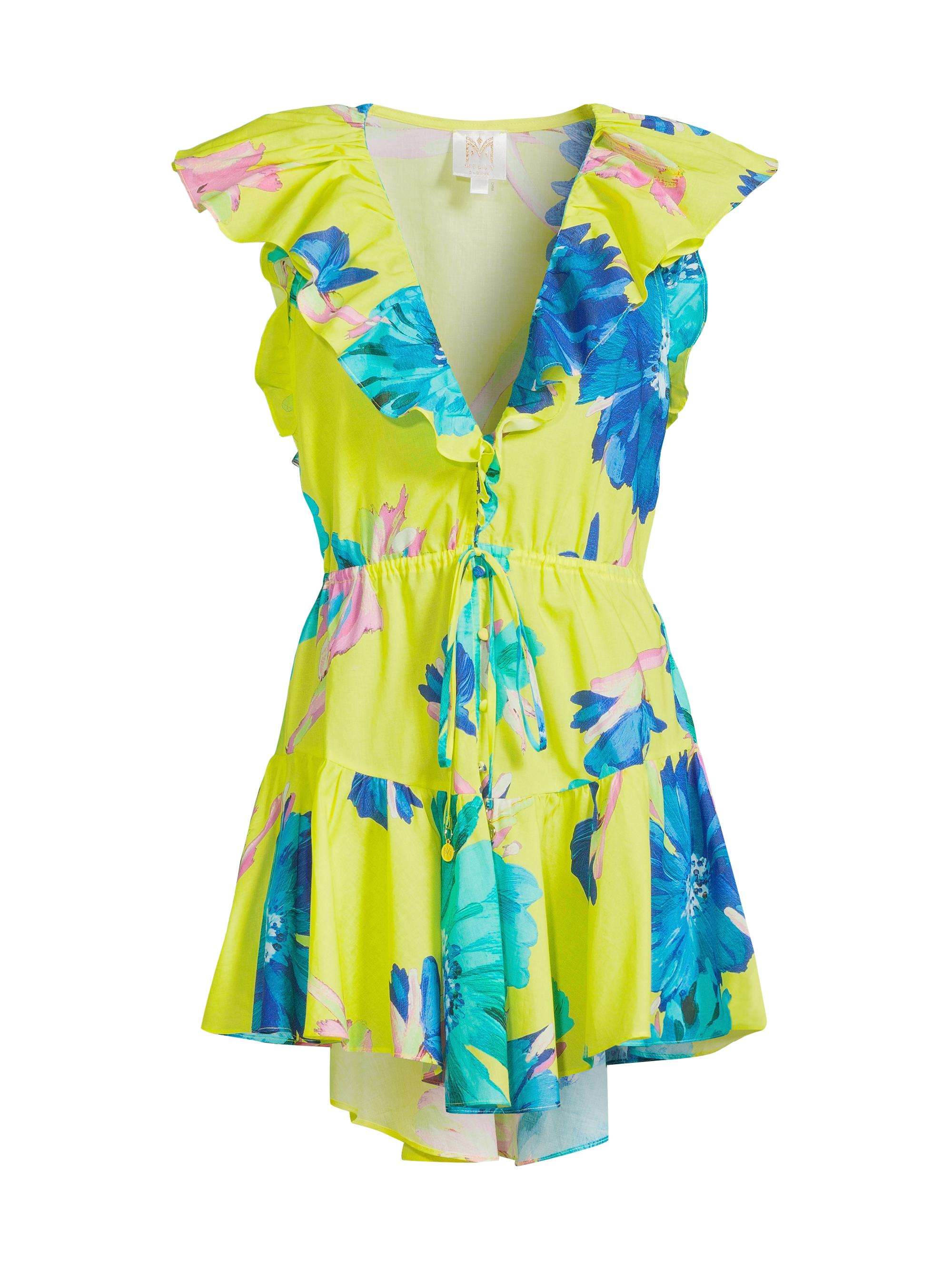 Milly Women's Dana Floating Cosmos Cotton Cover-Up Minidress - Neon Yellow