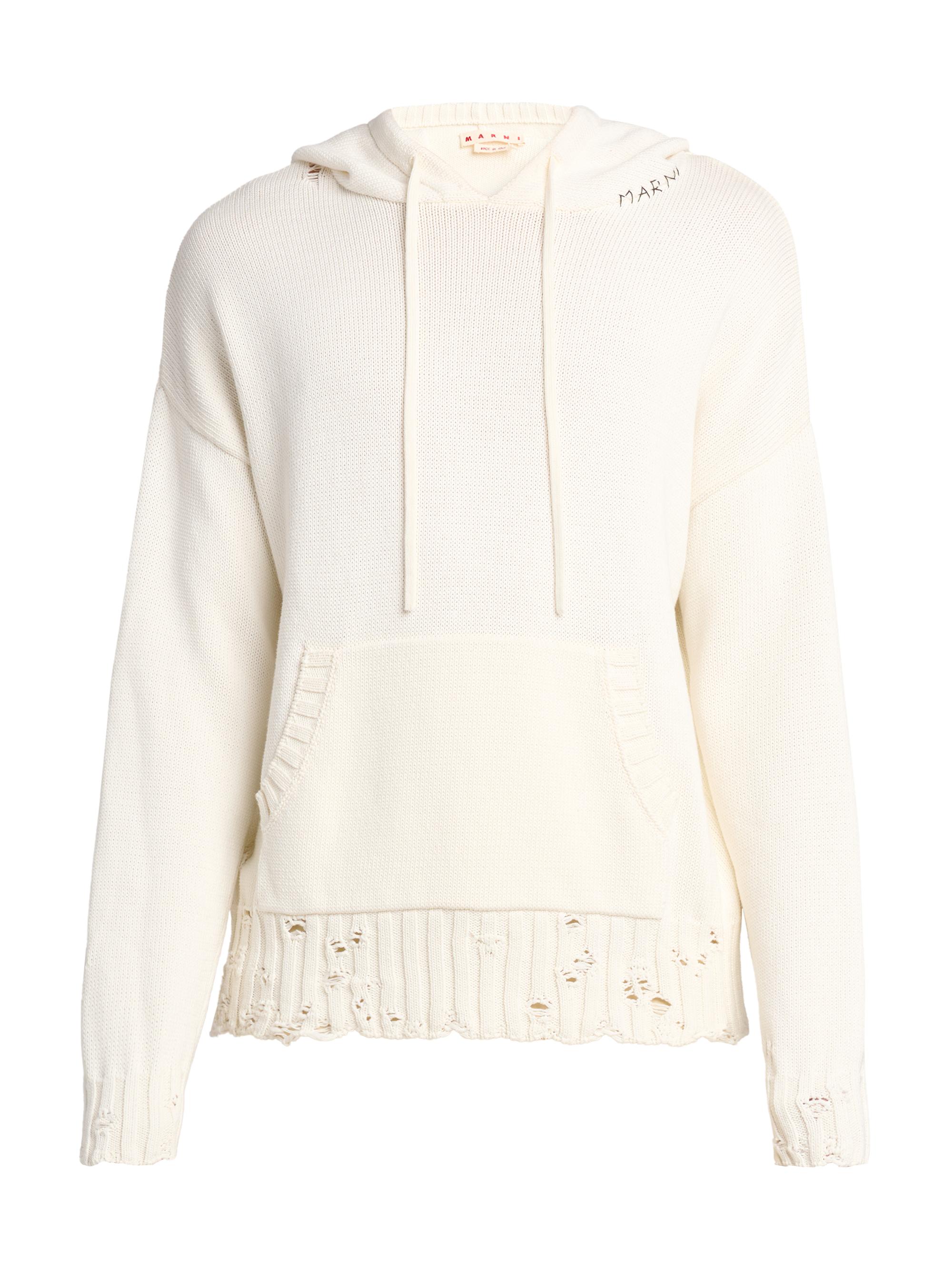 Marni Men's Distressed Hooded Sweater - Lily White