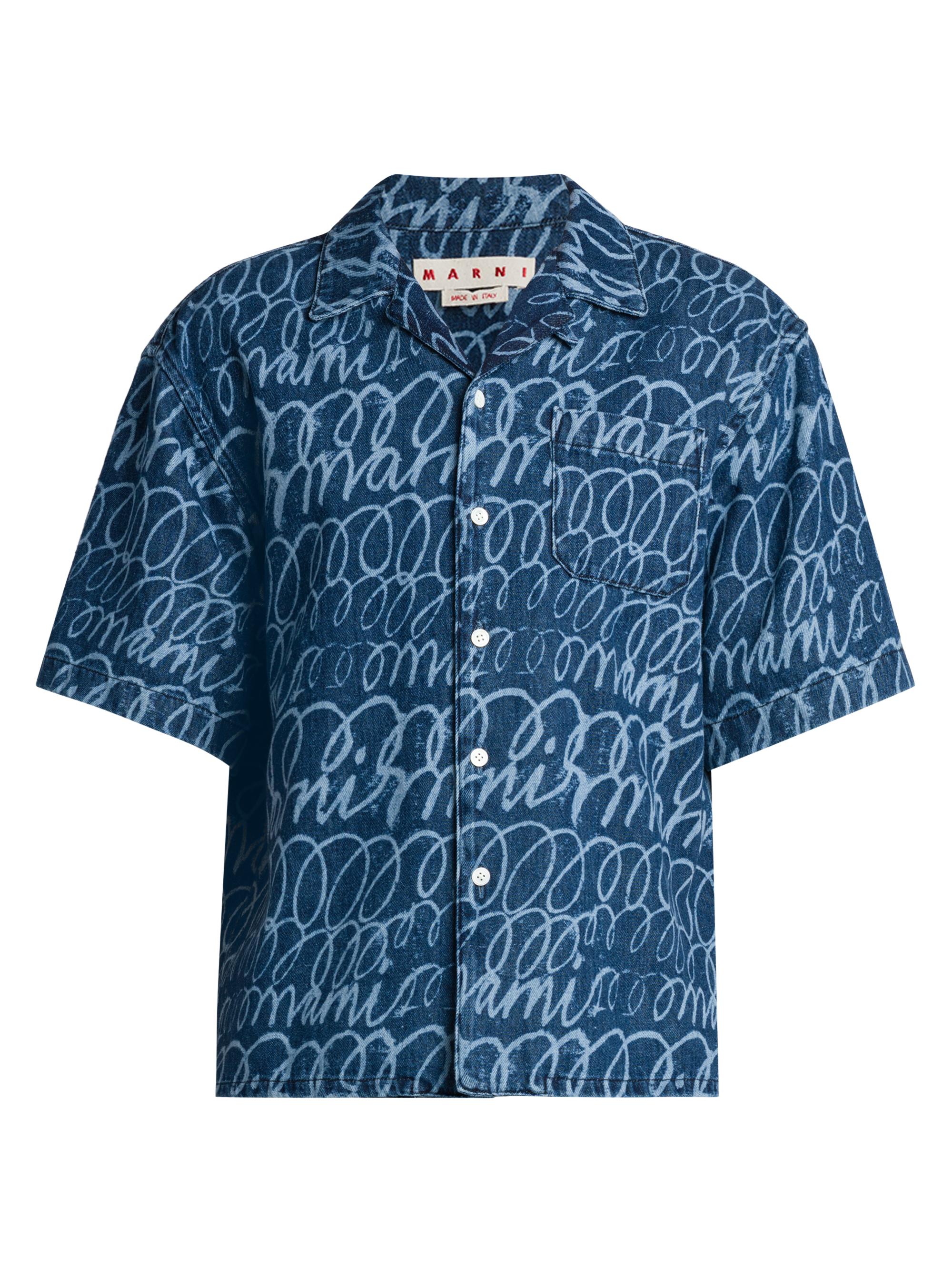 Marni Men's Scribble Denim Camp Shirt - Blue Kyanite