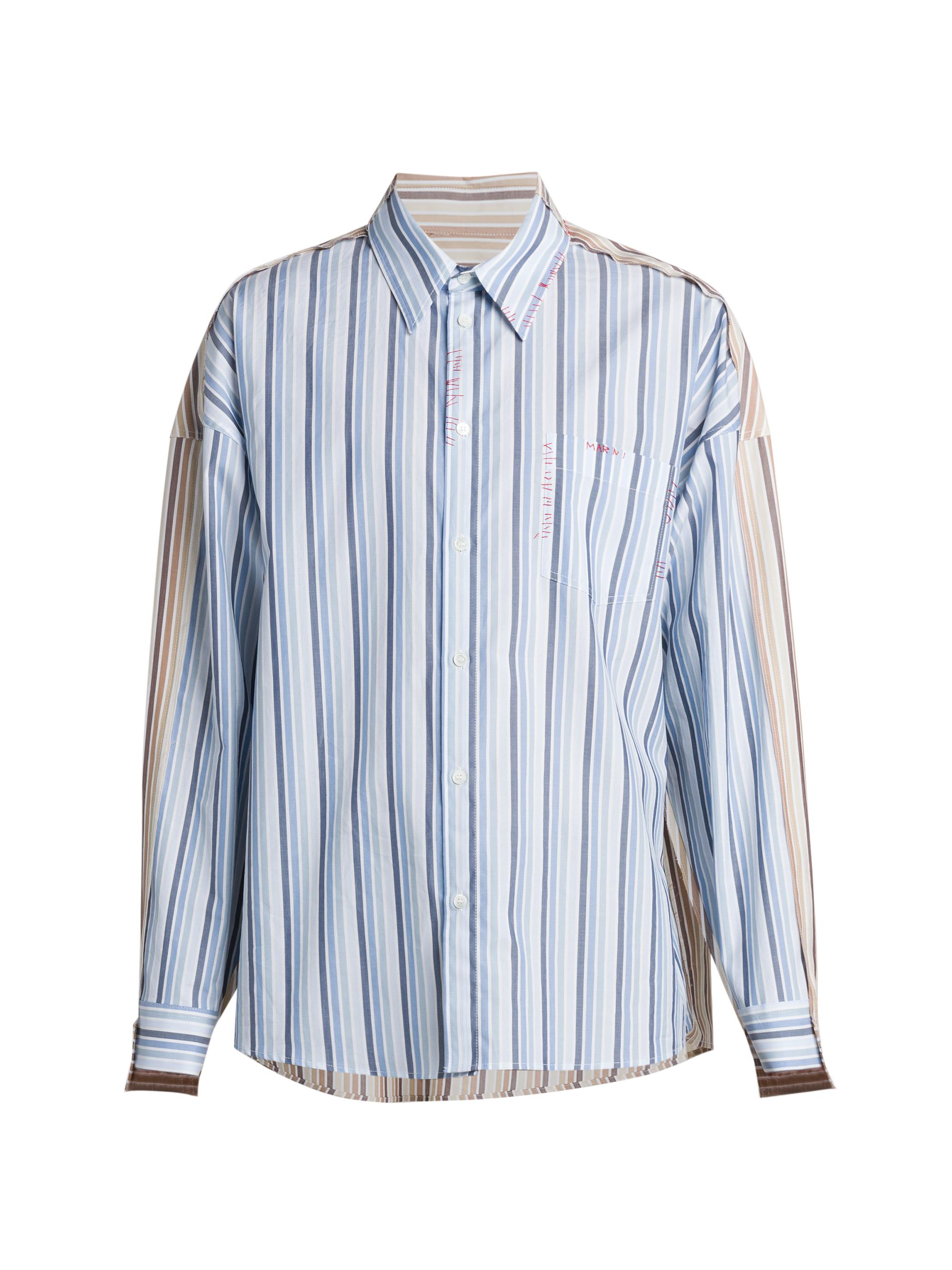 Marni Men's Striped Cotton Boxy-Fit Shirt - Lake