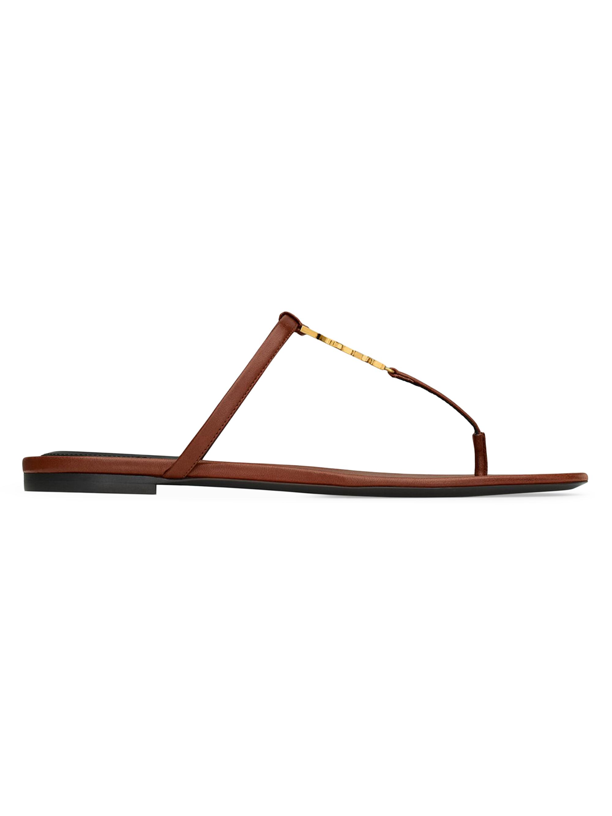 Saint Laurent Women's Cassandra Slides in Smooth Leather - Cigare