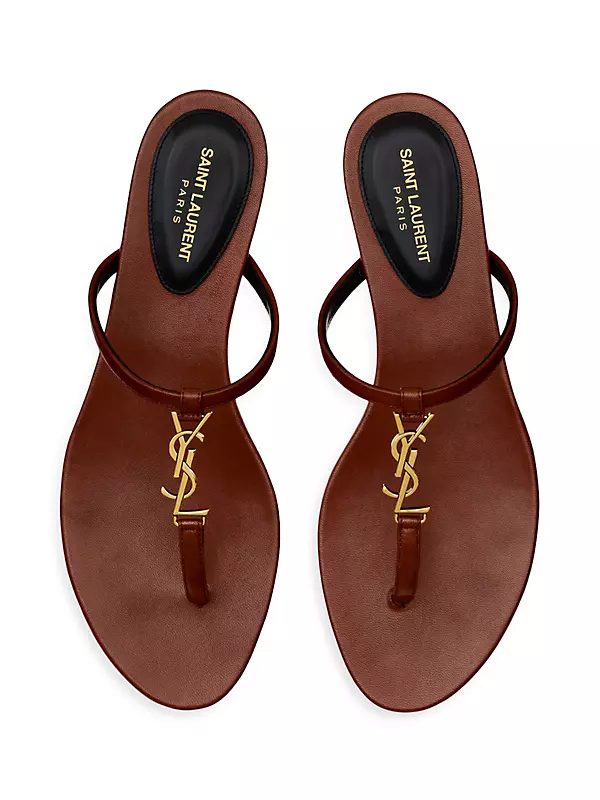 Shop Saint Laurent Cassandra Slides in Smooth Leather | Saks Fifth 