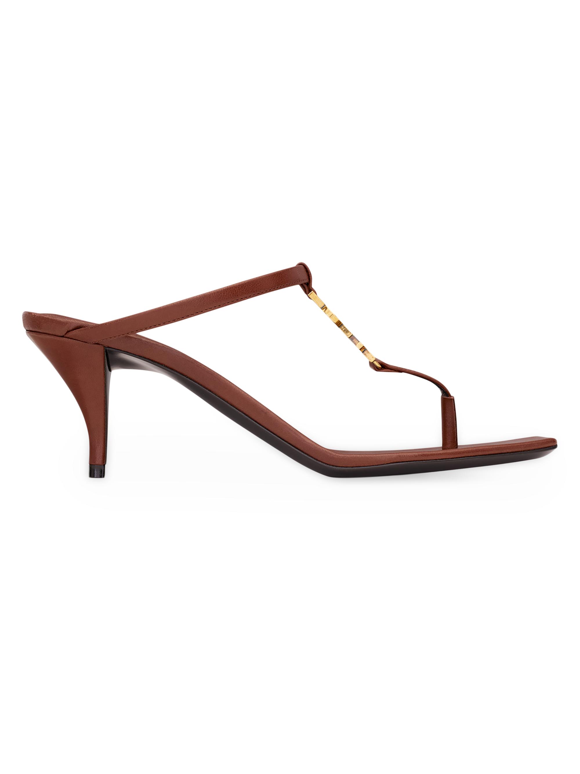 Saint Laurent Women's Cassandra Sandals in Smooth Leather - Cigare