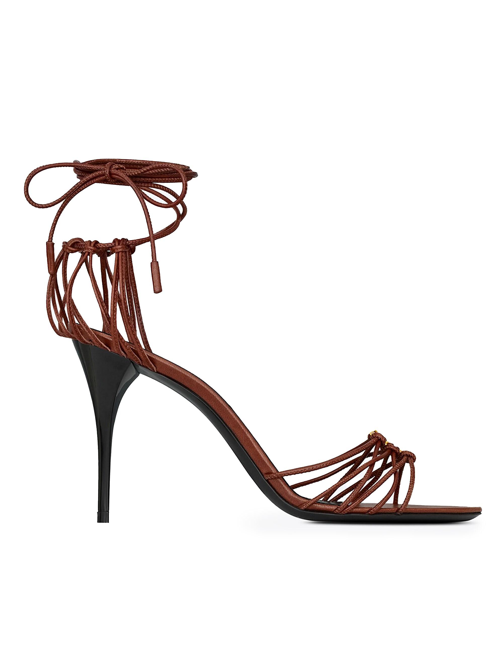 Saint Laurent Women's Babylone Sandals in Smooth Leather - Dark Brown