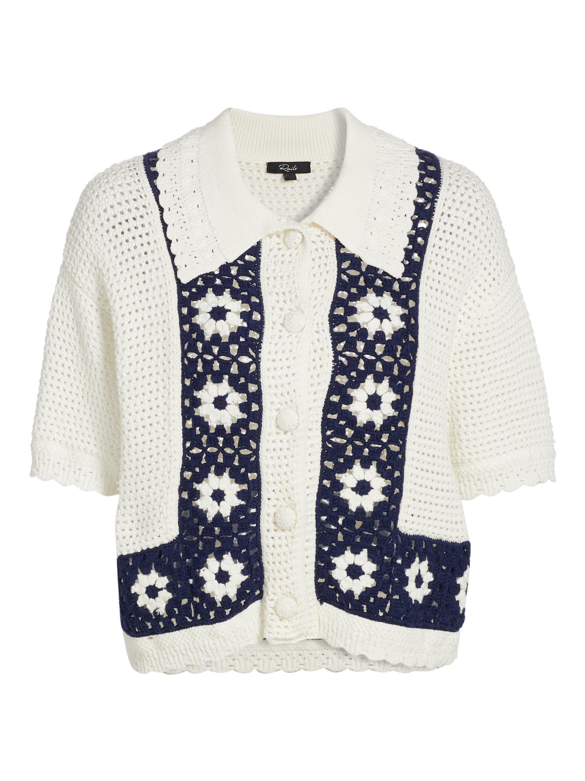 Rails Women's Milan Cotton Crochet Top - Navy Crochet Daisies