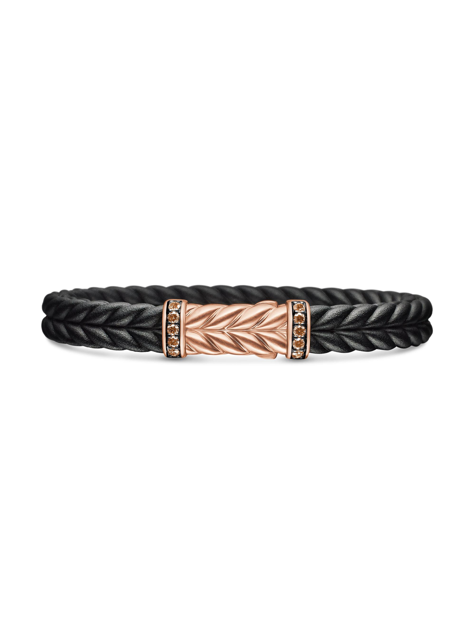 David Yurman Men's Chevron Bracelet in Black Rubber - Cognac Diamond