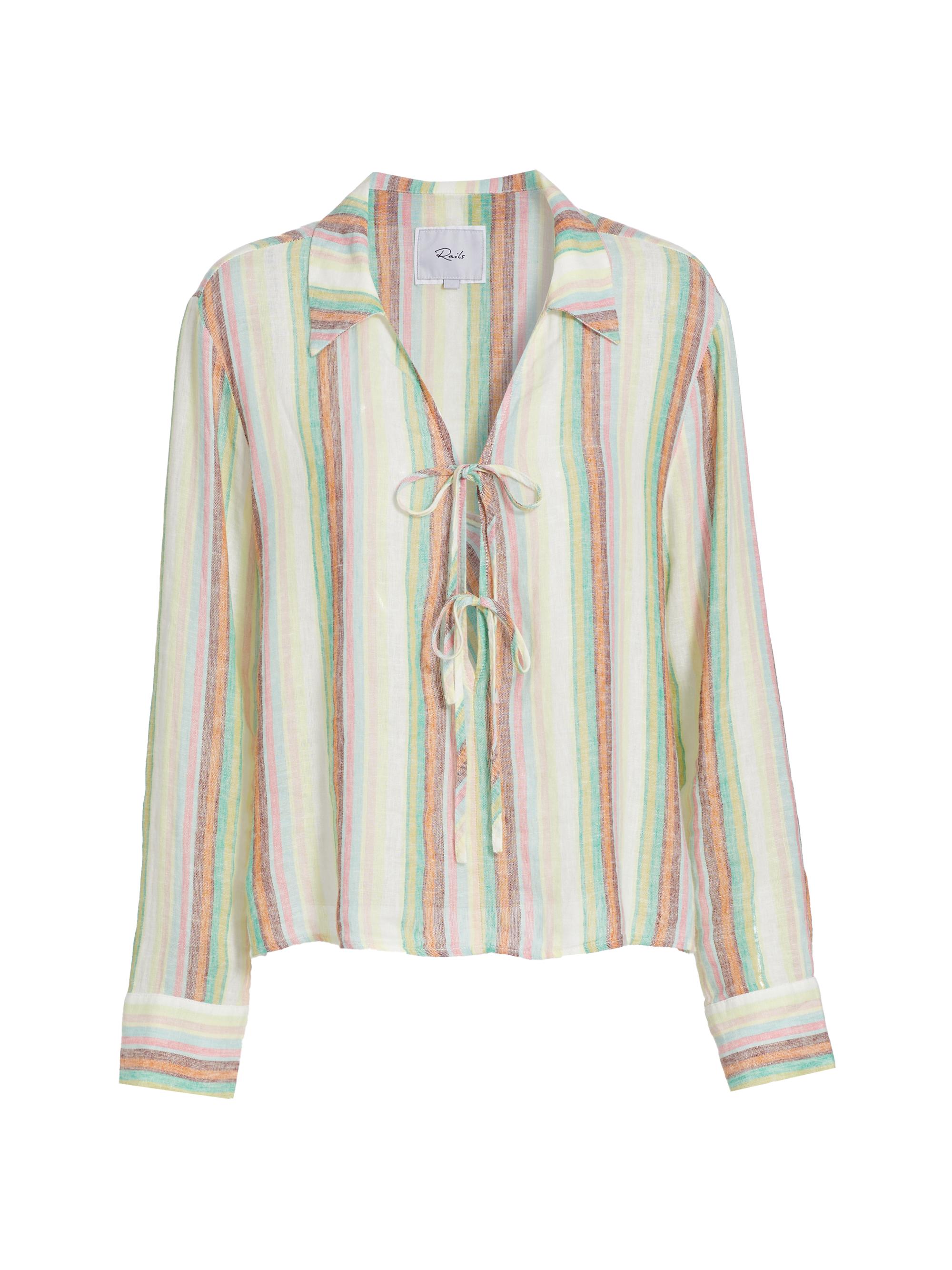 Rails Women's Elm Striped Linen-Blend Tie Shirt - Palais Stripe