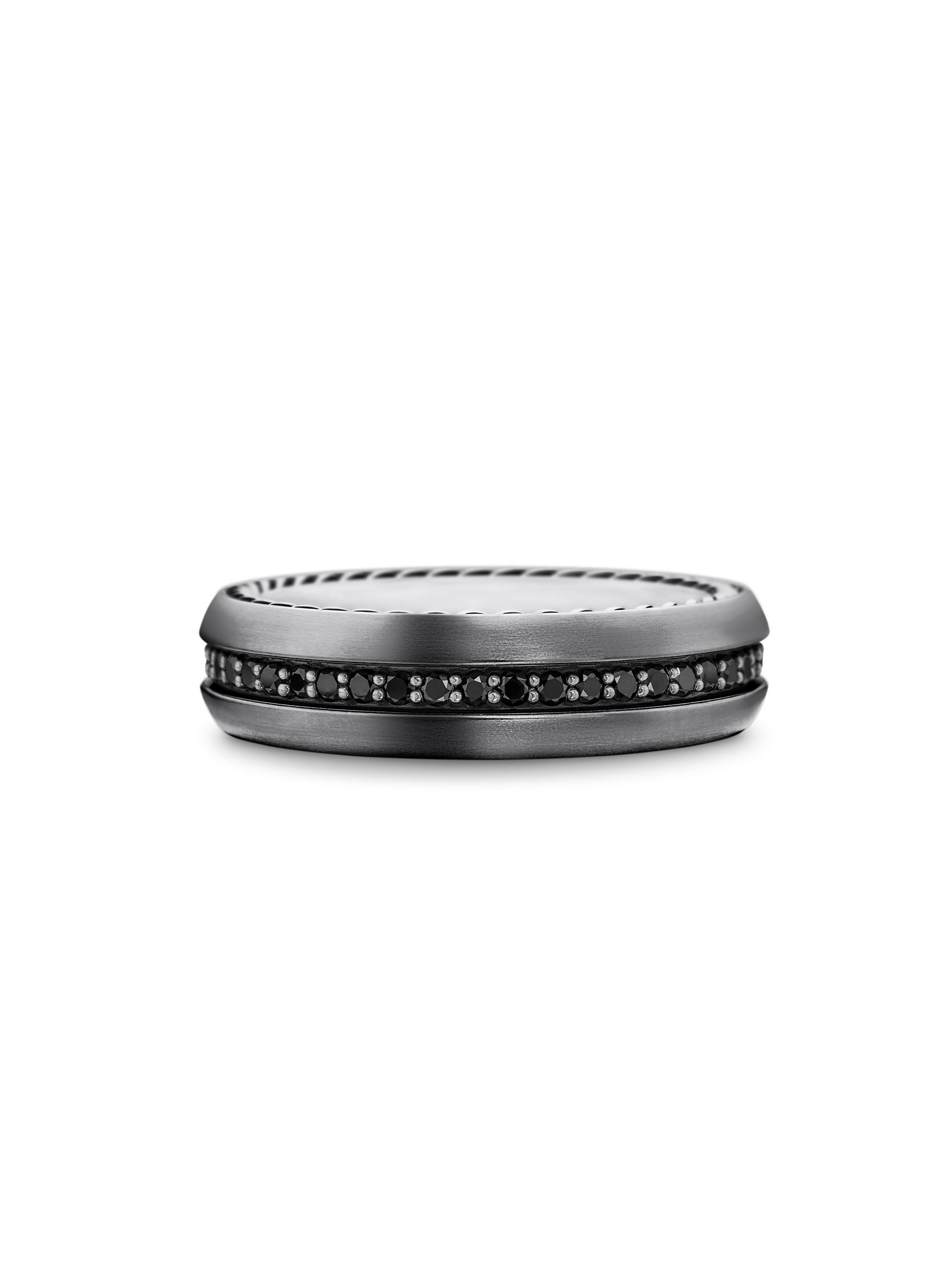 David Yurman Men's Streamline Band Ring in Grey Titanium - Black Diamond