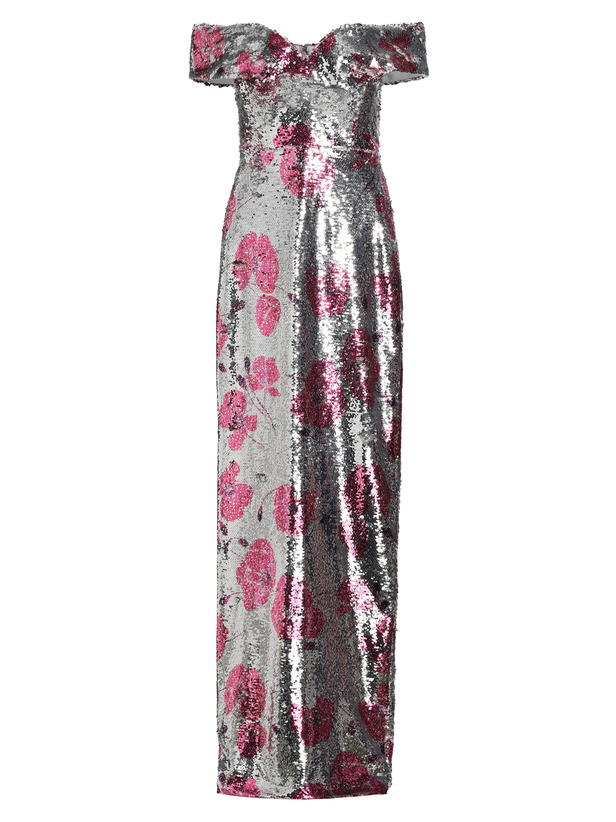 ML Monique Lhuillier Women's Estelle Sequin Off-The-Shoulder Gown - Silver Dancing Poppies