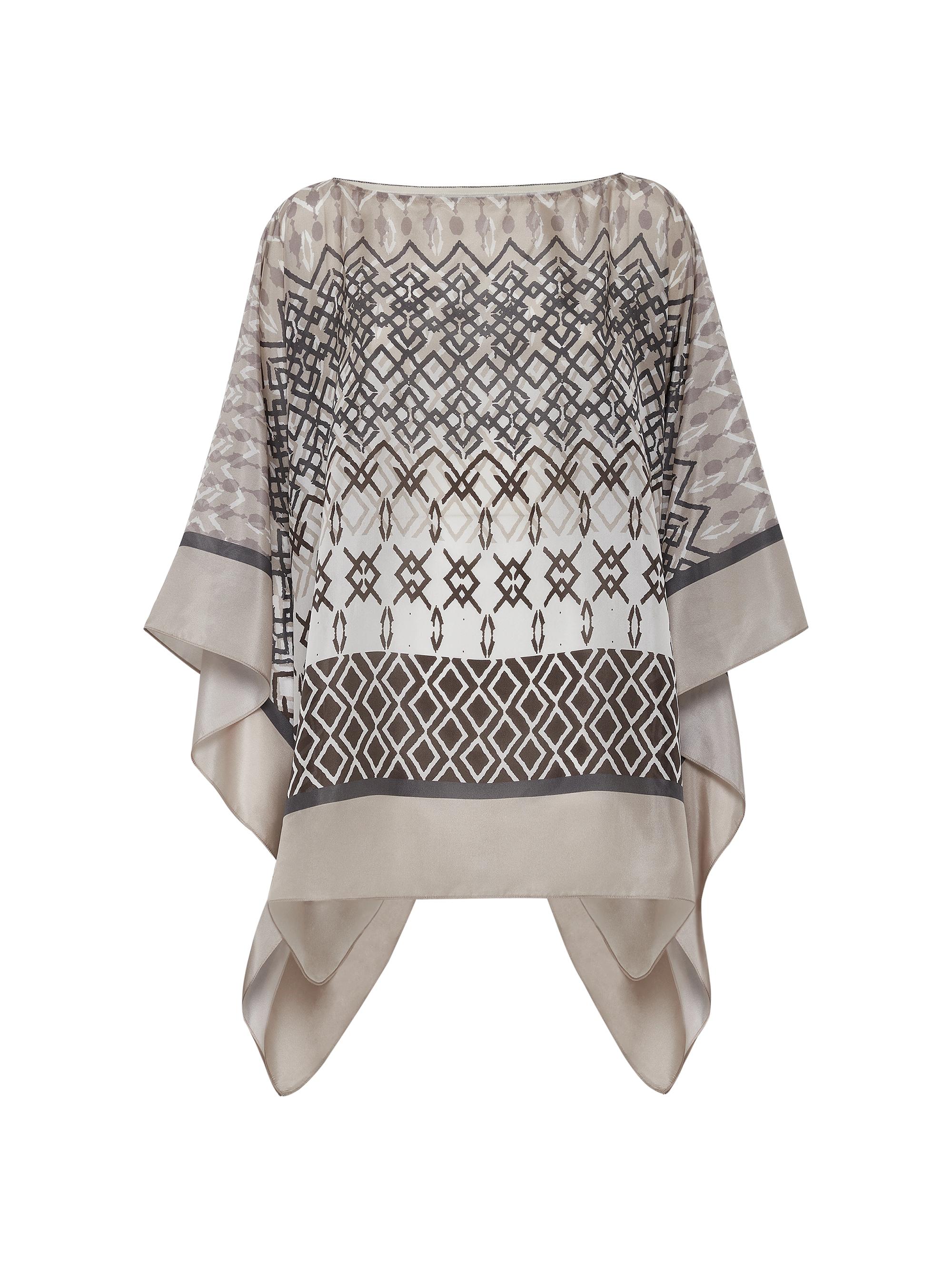 Brunello Cucinelli Women's Silk Ethnic Print Pongée Poncho - Beige