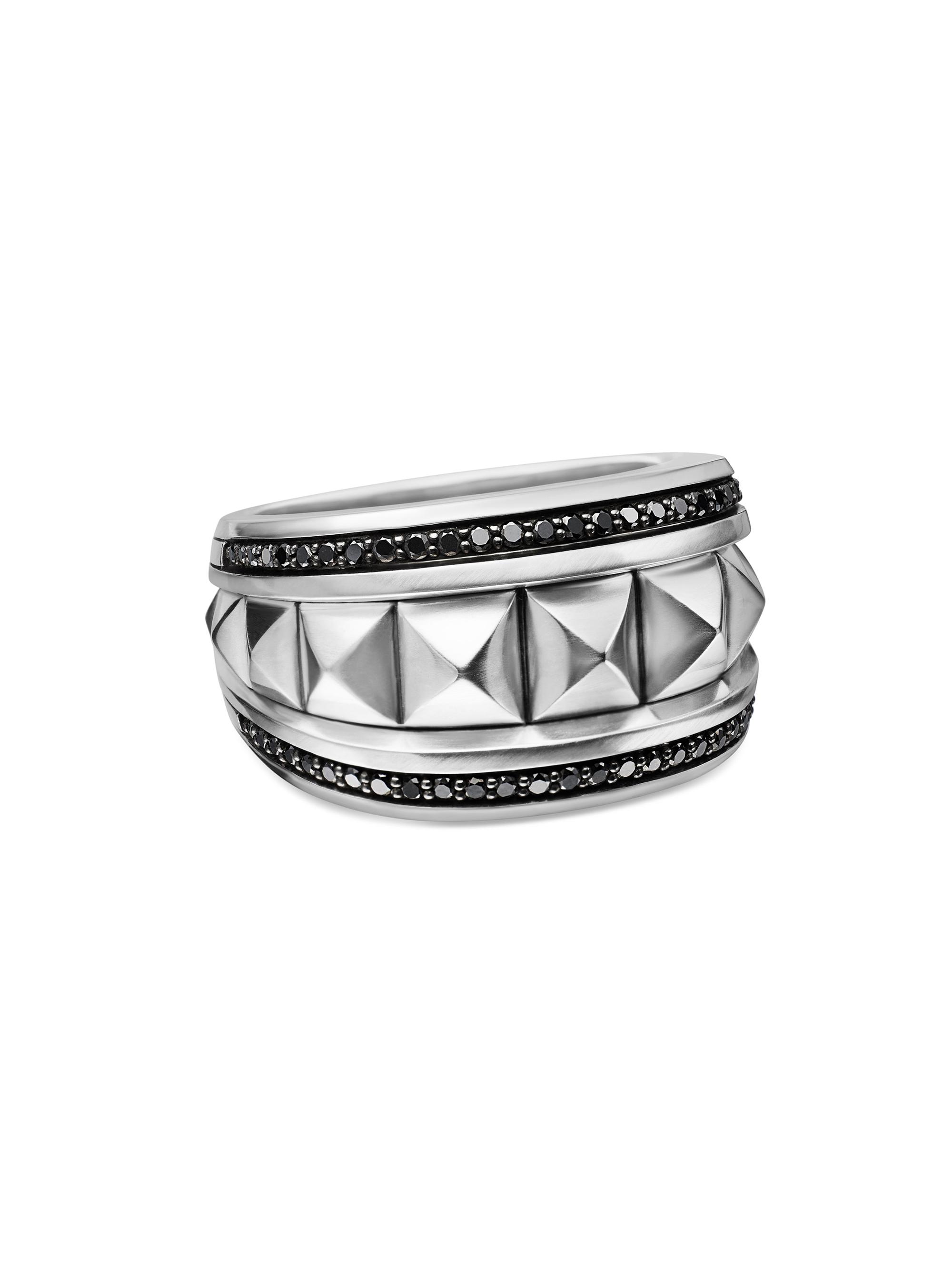 David Yurman Men's Pyramid Signet Ring in Sterling Silver - Black Diamond