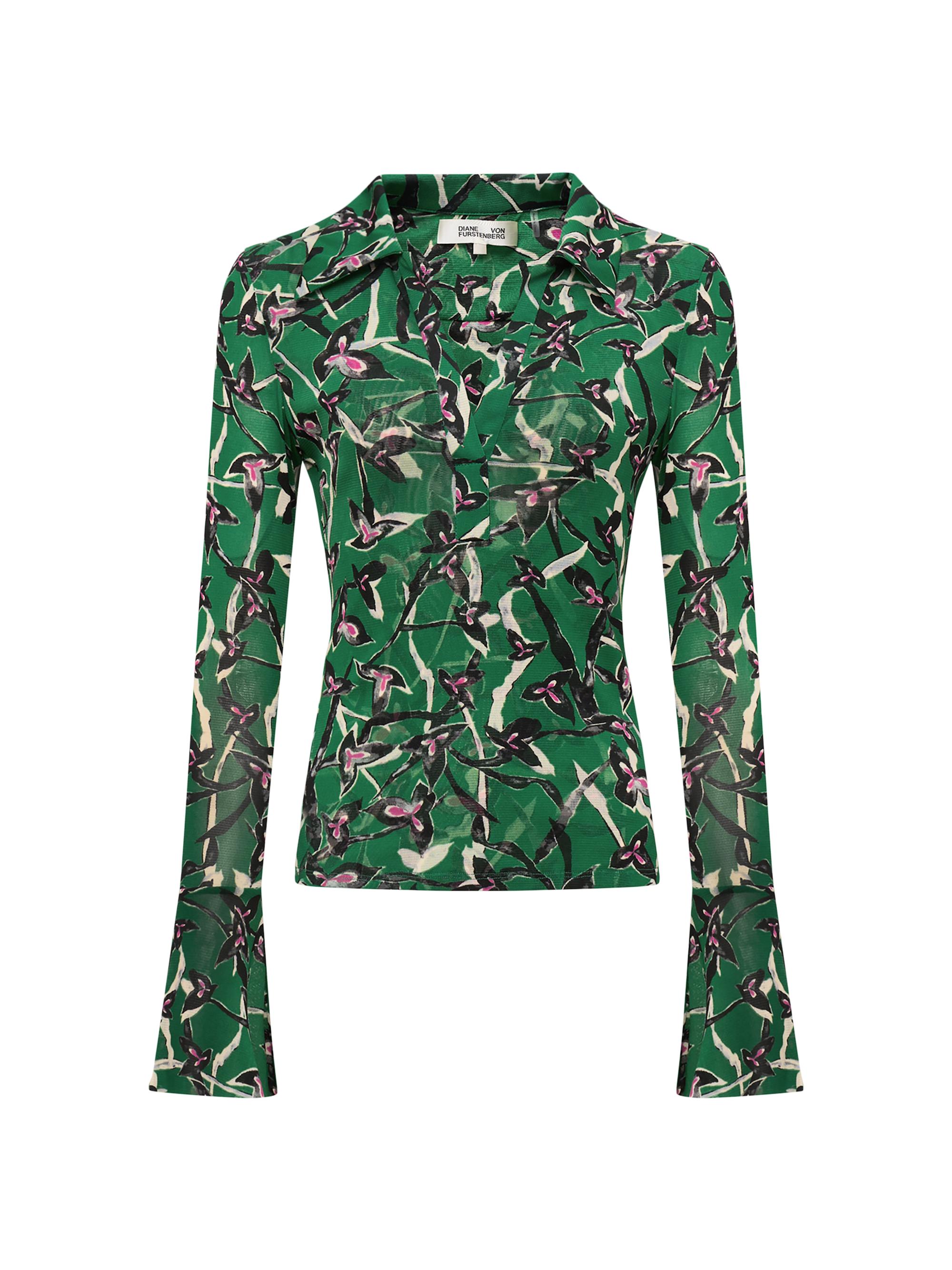 Diane von Furstenberg Women's Mackenzie Graphic Mesh Top - Clover Twigs Green