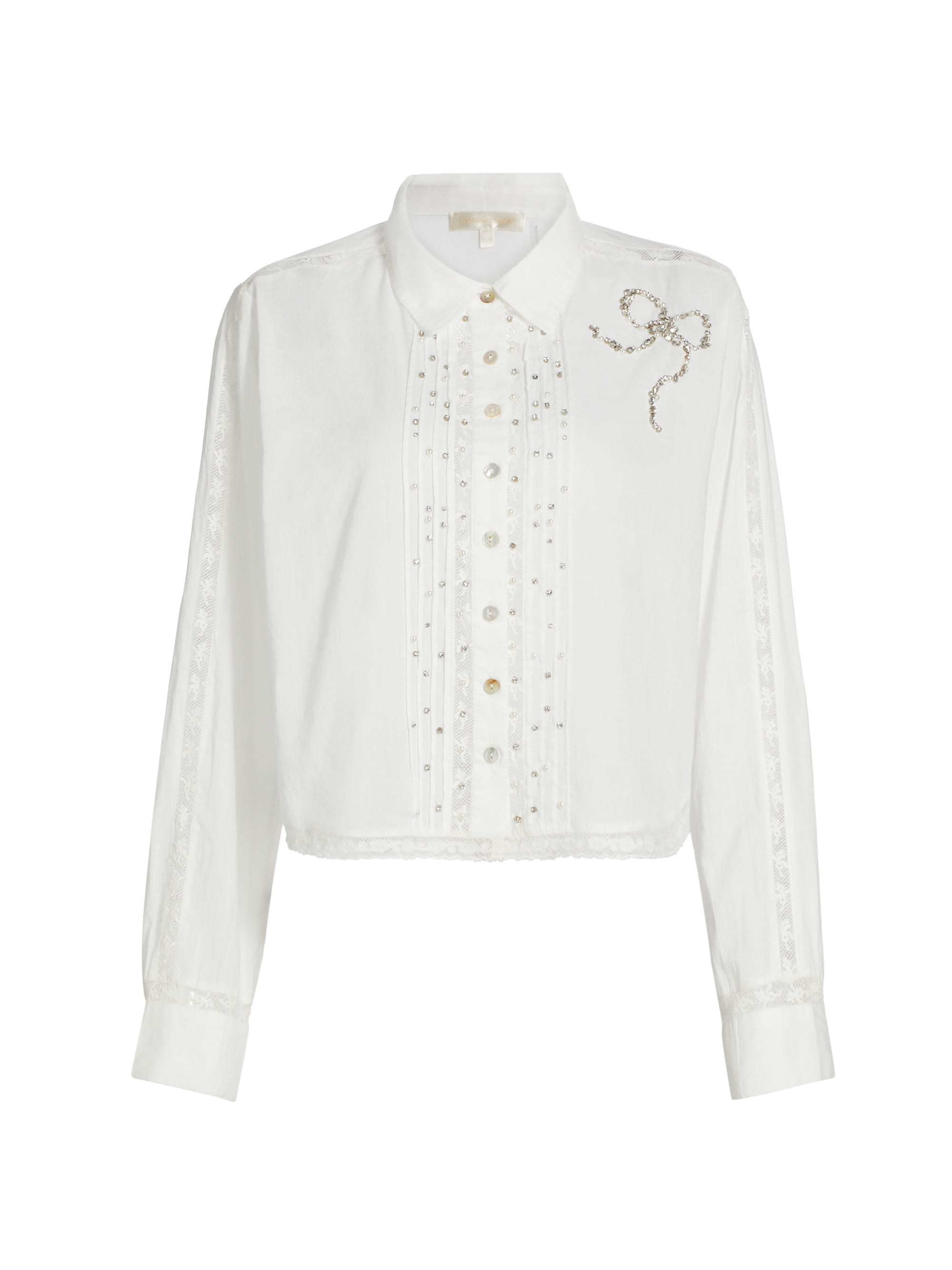 LoveShackFancy Women's Rosaway Crystal-Embellished Blouse - True White