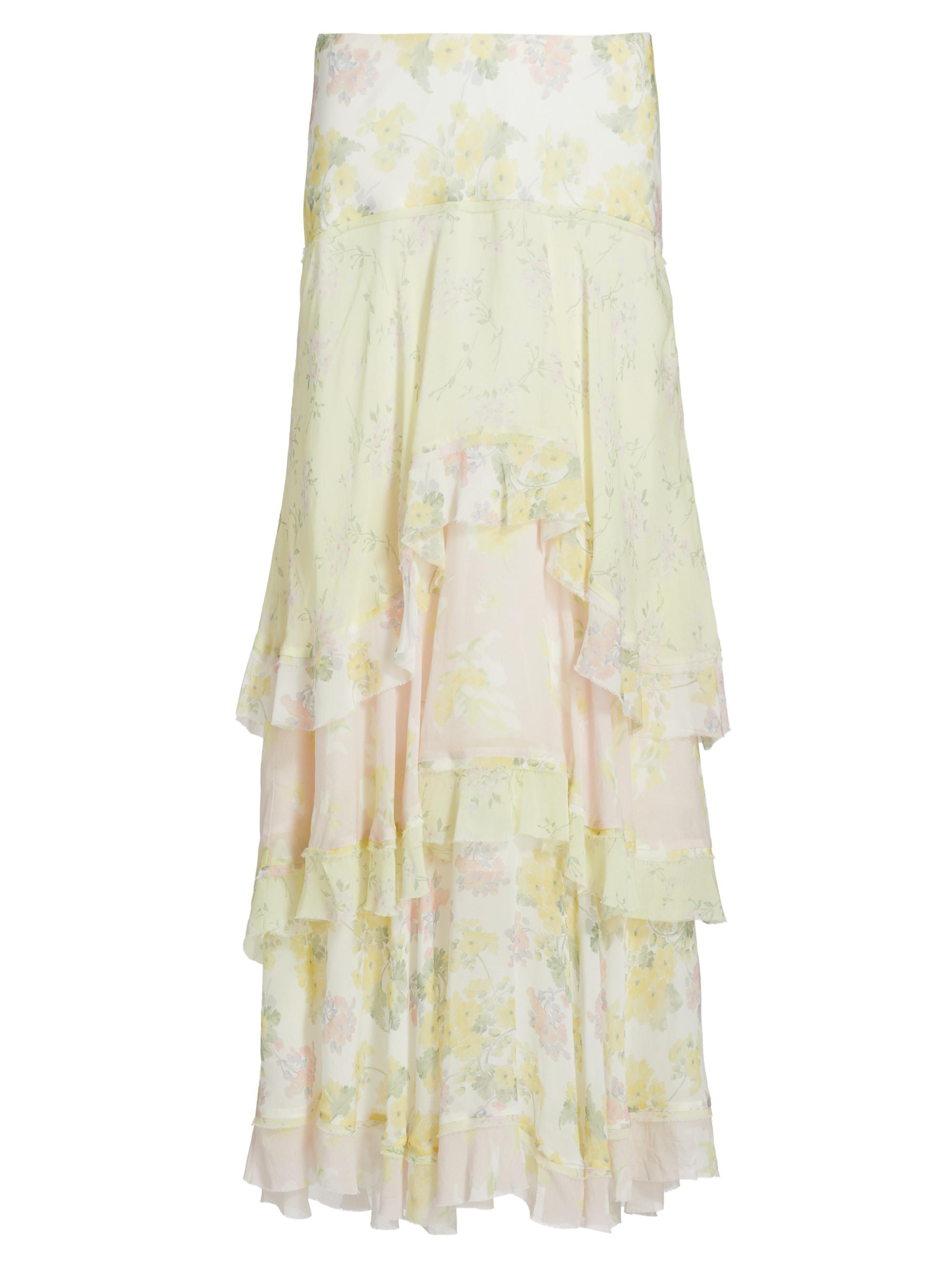 LoveShackFancy Women's Ruella Floral Ruffled Maxi Skirt - Peachy Sunrise