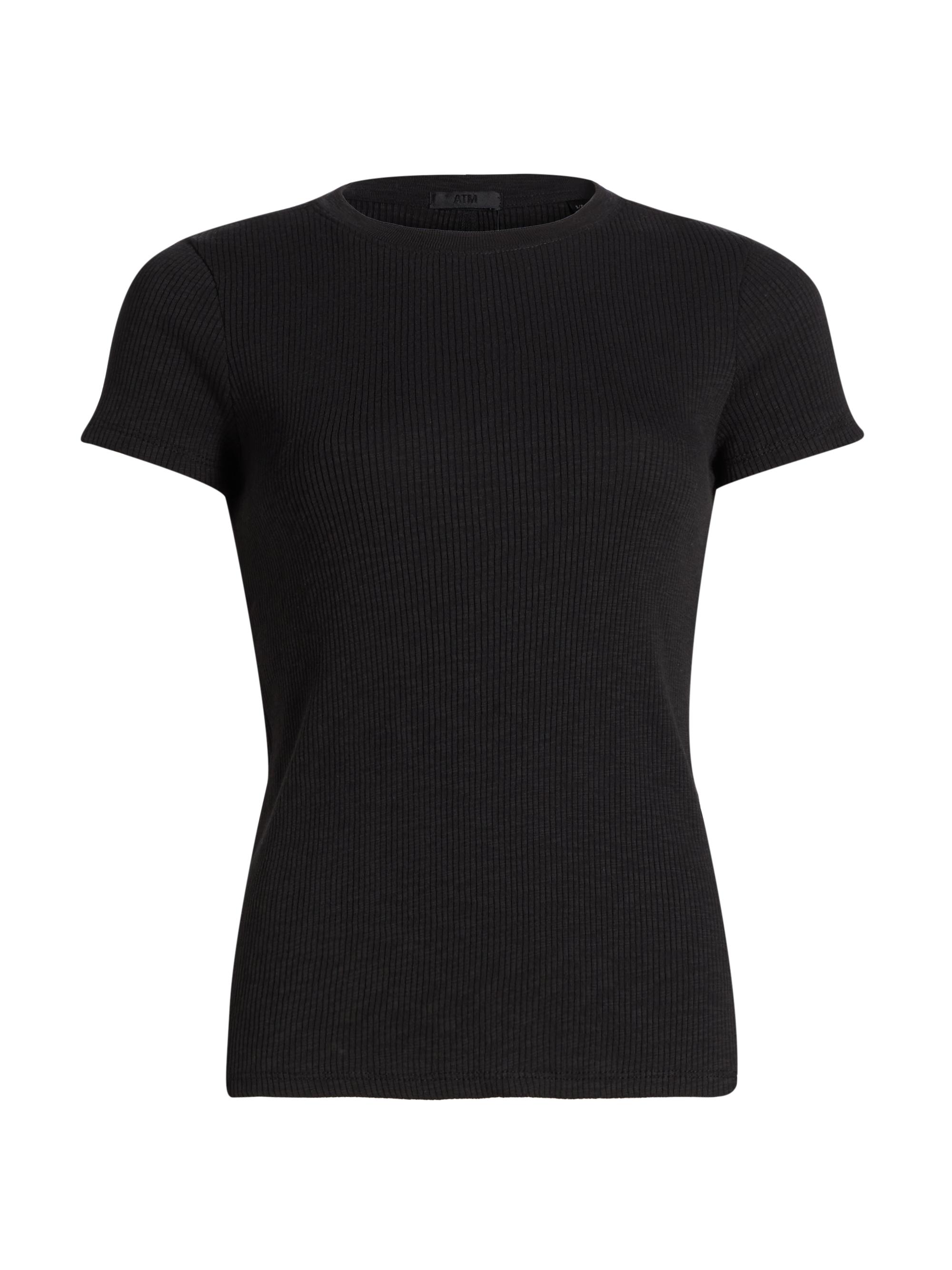 ATM Anthony Thomas Melillo Women's Rib-Knit Short-Sleeve T-Shirt - Black