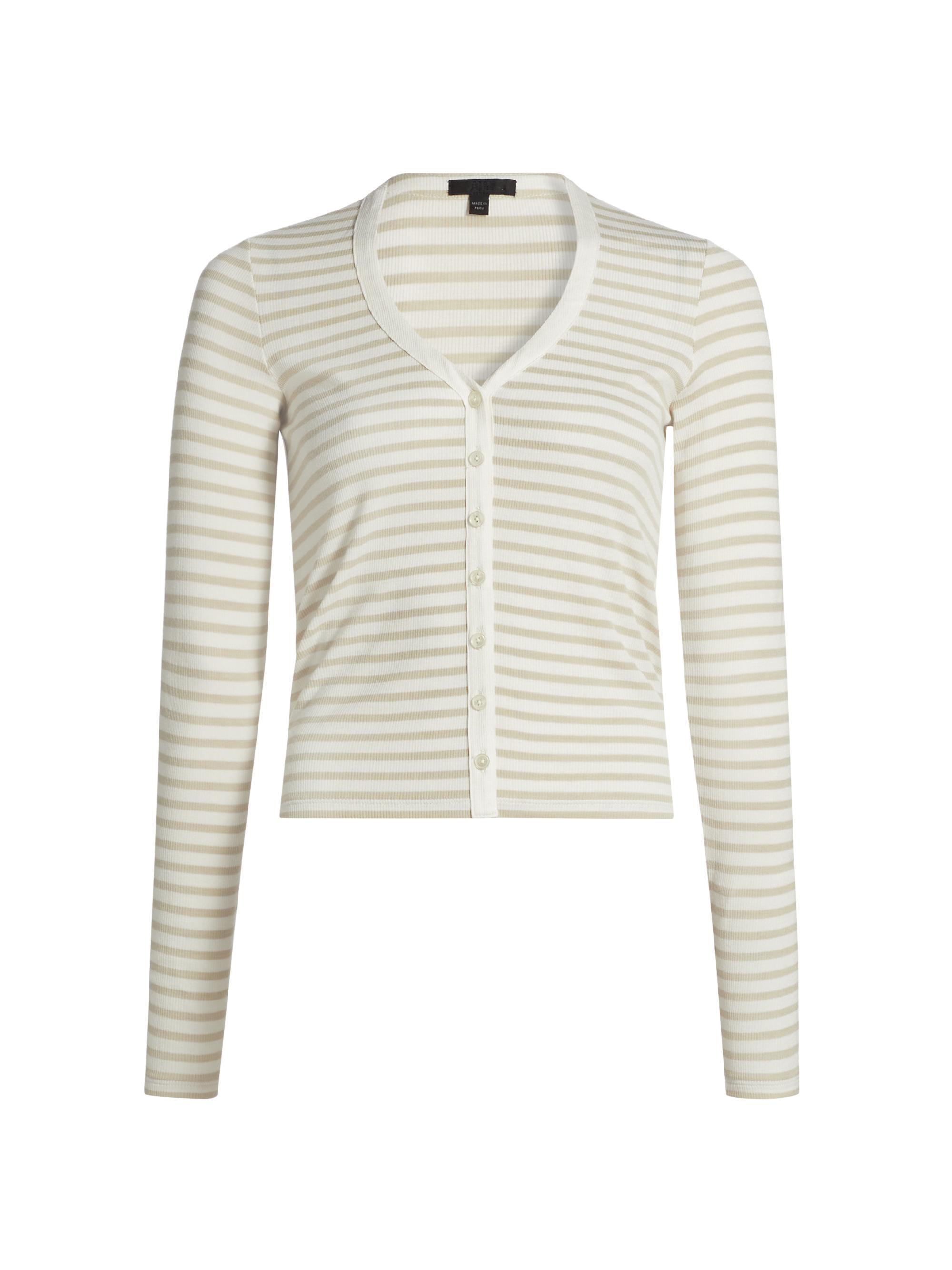 ATM Anthony Thomas Melillo Women's Striped Rib-Knit Top - Chalk Morning Mist
