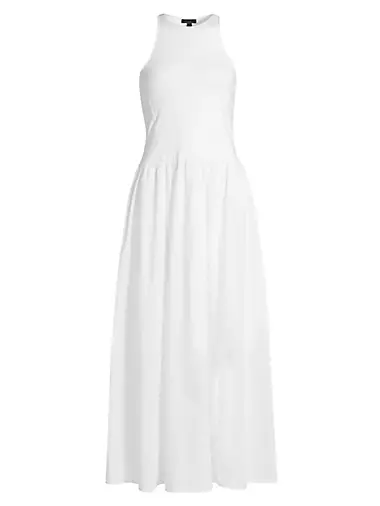 Cotton-Blend Mixed-Media Maxi Dress