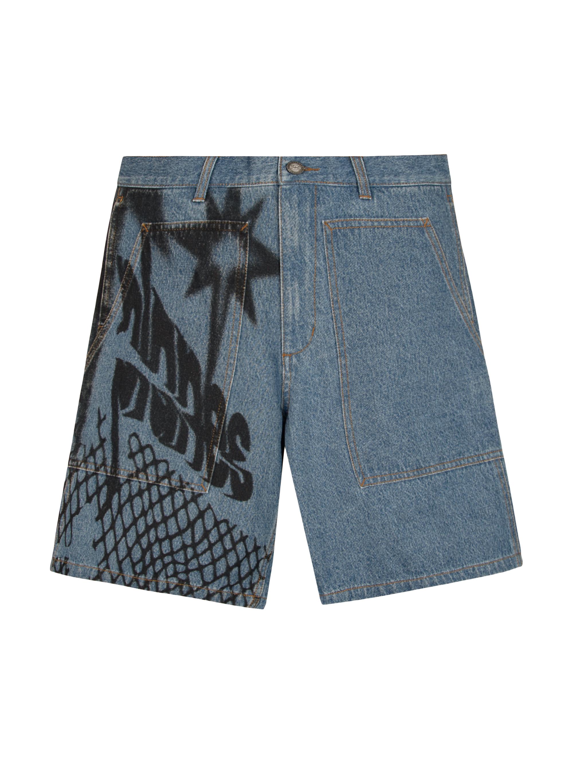 Paper Planes Men's Graphic Logo Denim Shorts - Medium Indigo Wash