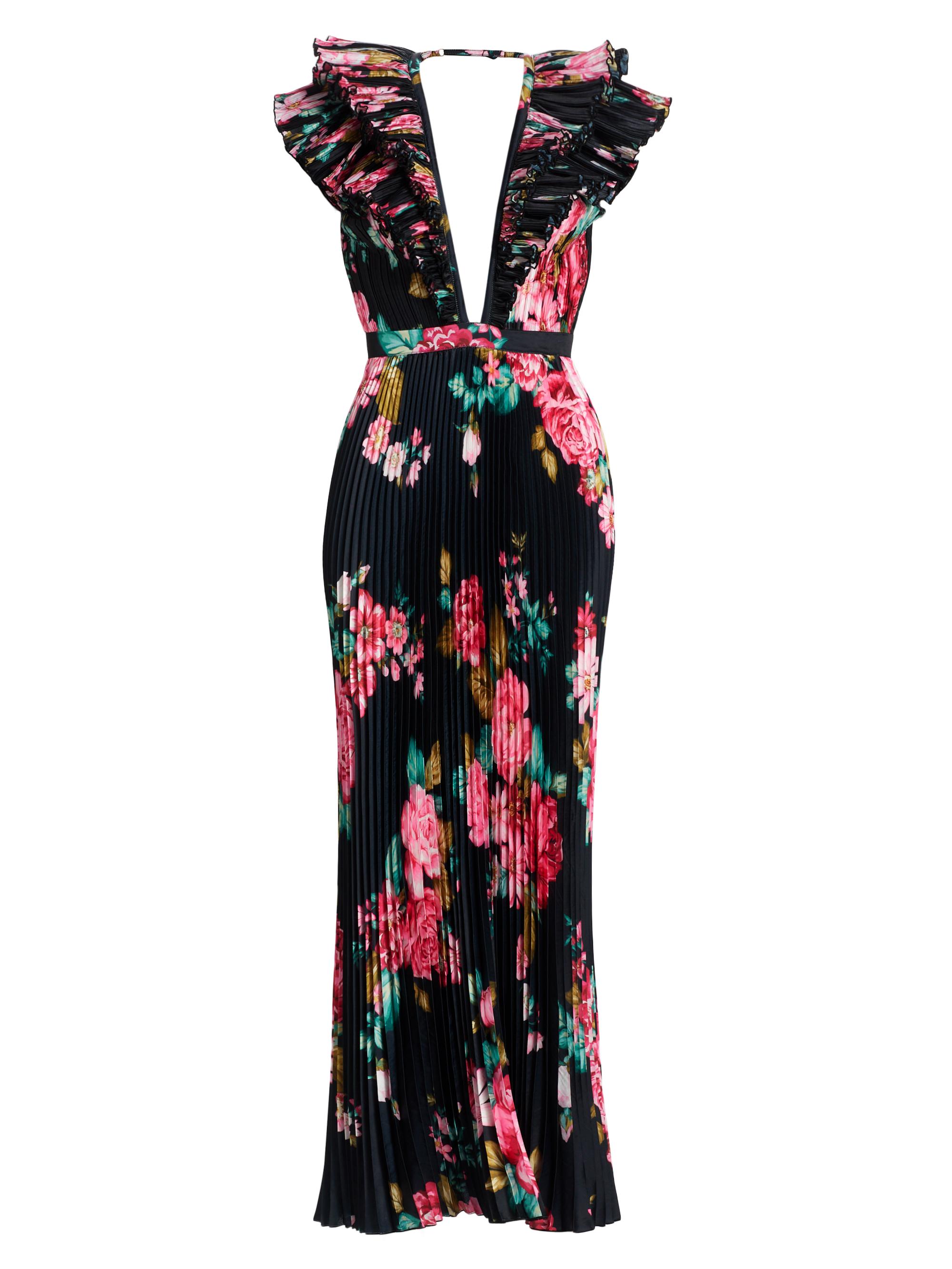 L'Idée Women's Floral Pleated Plunge Maxi Dress - Nuite Rose