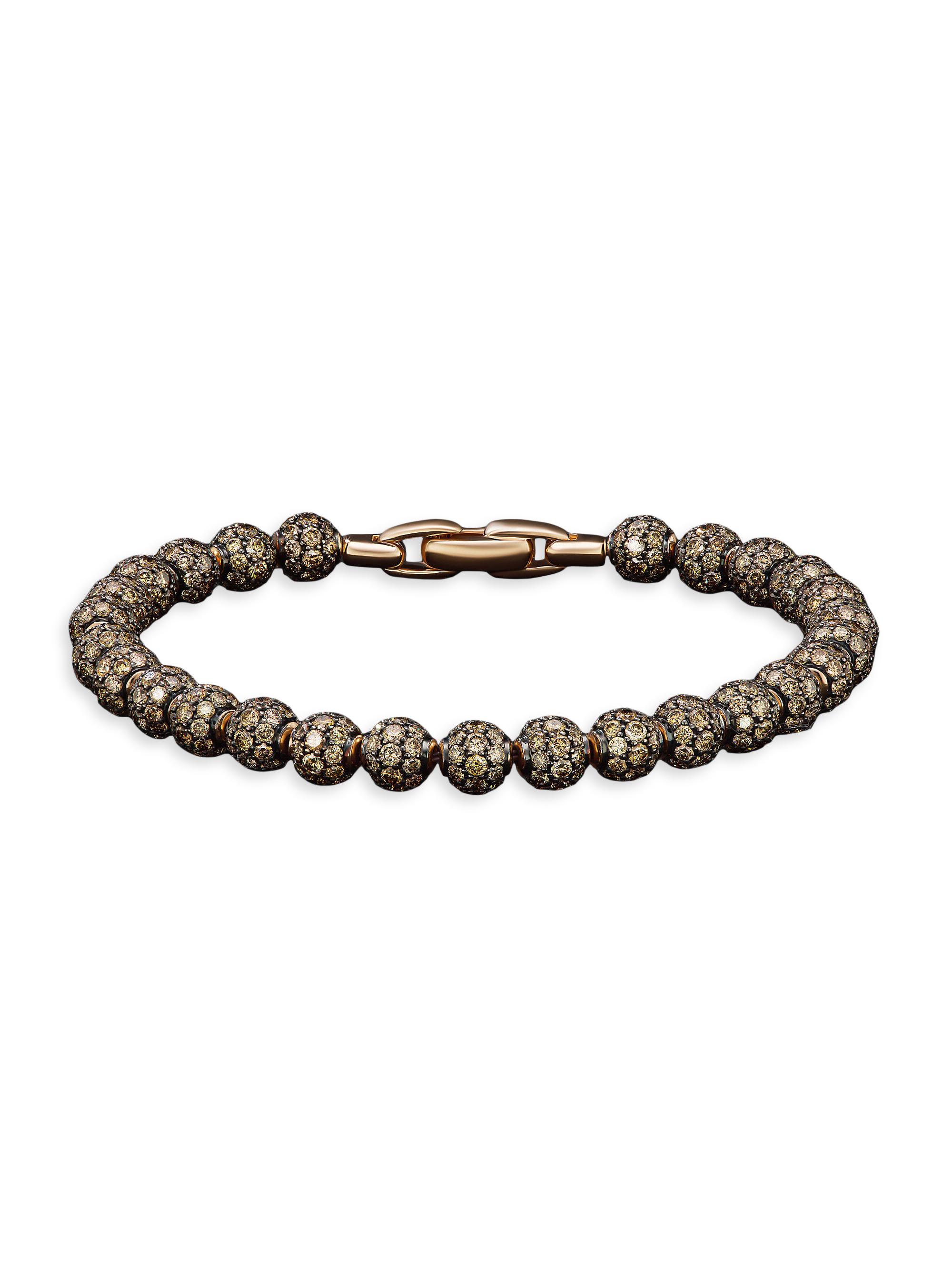 David Yurman Men's Spiritual Beads Bracelet in 18K Rose Gold and Pavé Cognac Diamonds, 6MM - Cognac Diamond