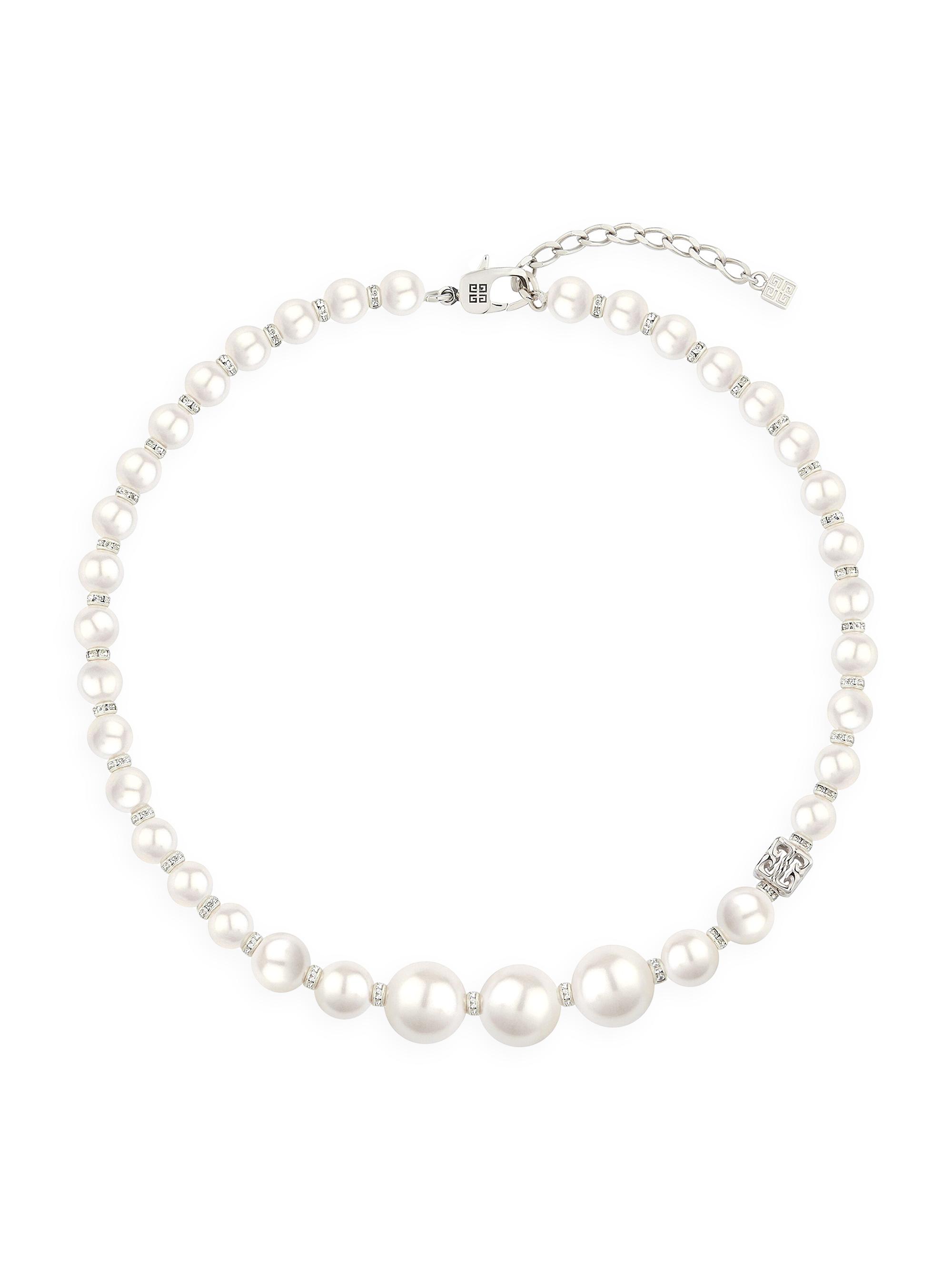 Givenchy Women's Pearl Necklace in Metal with Crystals - White Silvery