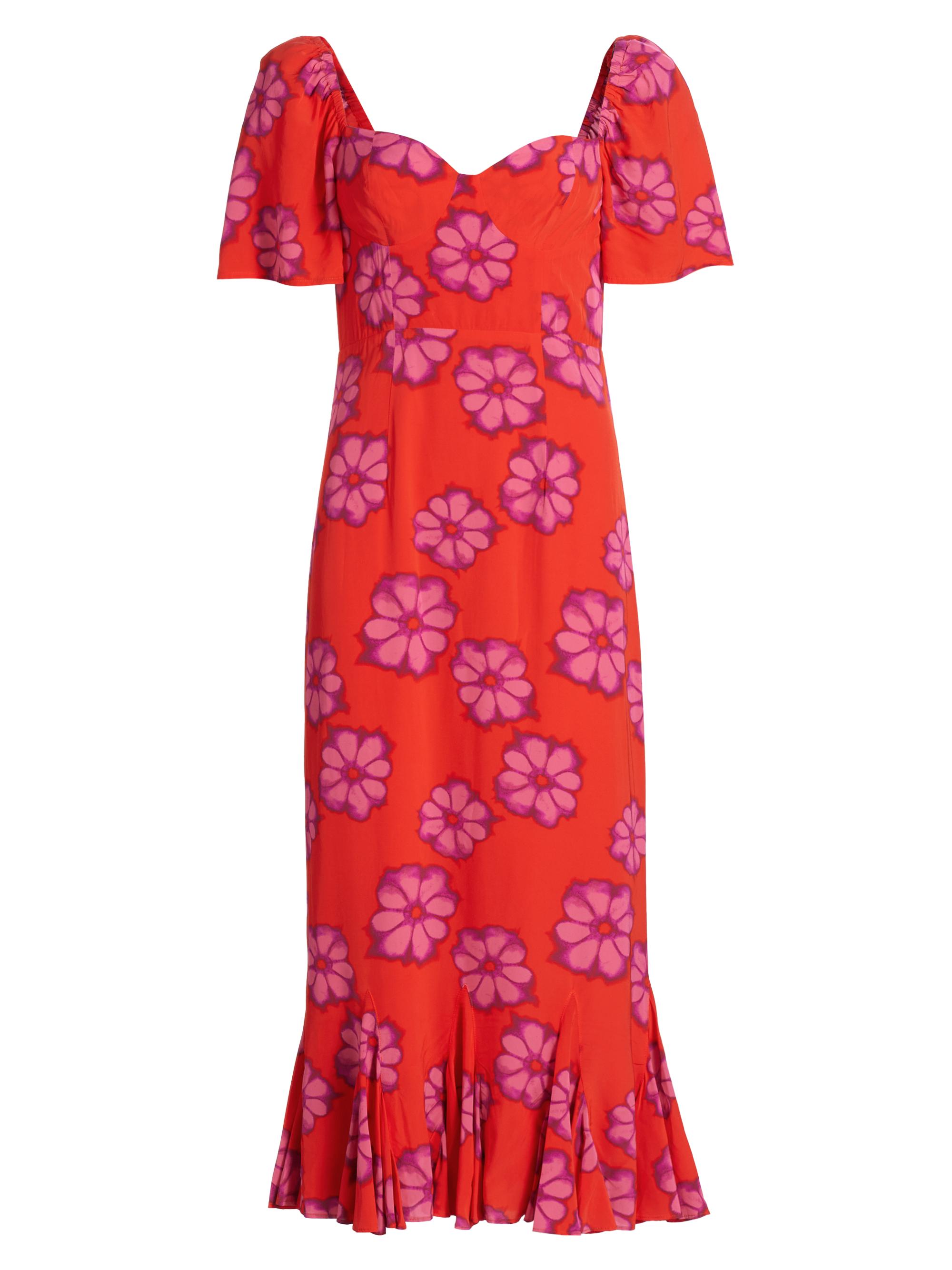 Rhode Women's Ramona Floral Godet-Hem Midi-Dress - Scarlet Bombay Bloom