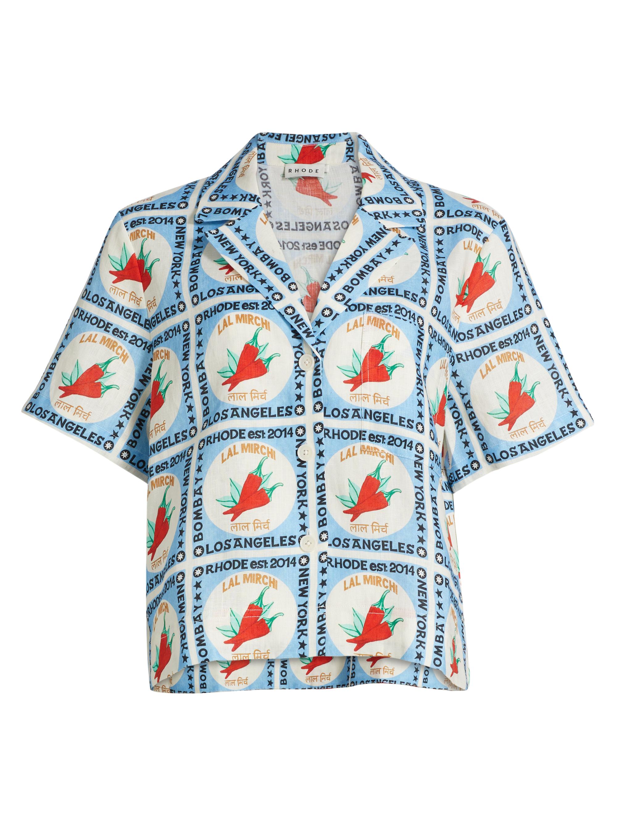 Rhode Women's Nola Printed Linen Shirt - Lal Mirchi