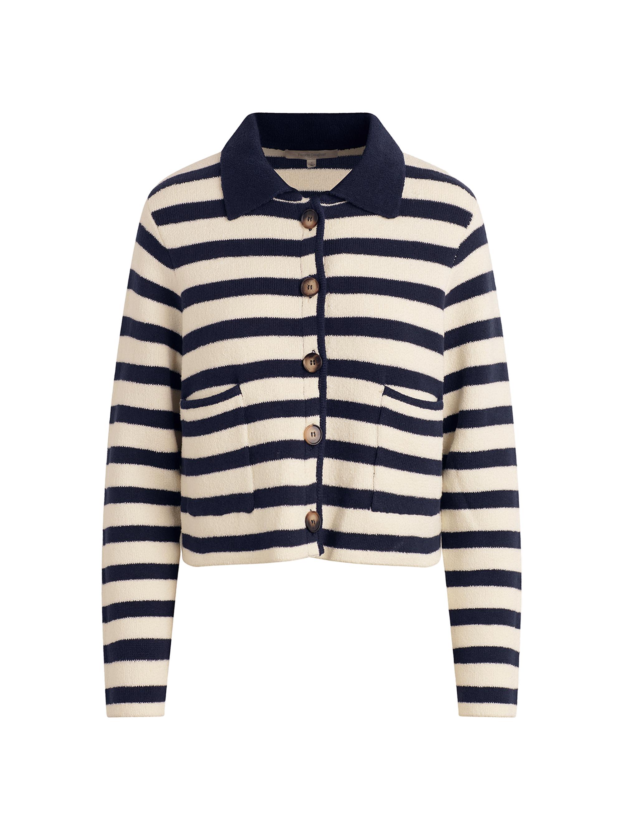 Favorite Daughter Women's The Annabel Striped Knit Jacket - Navy White