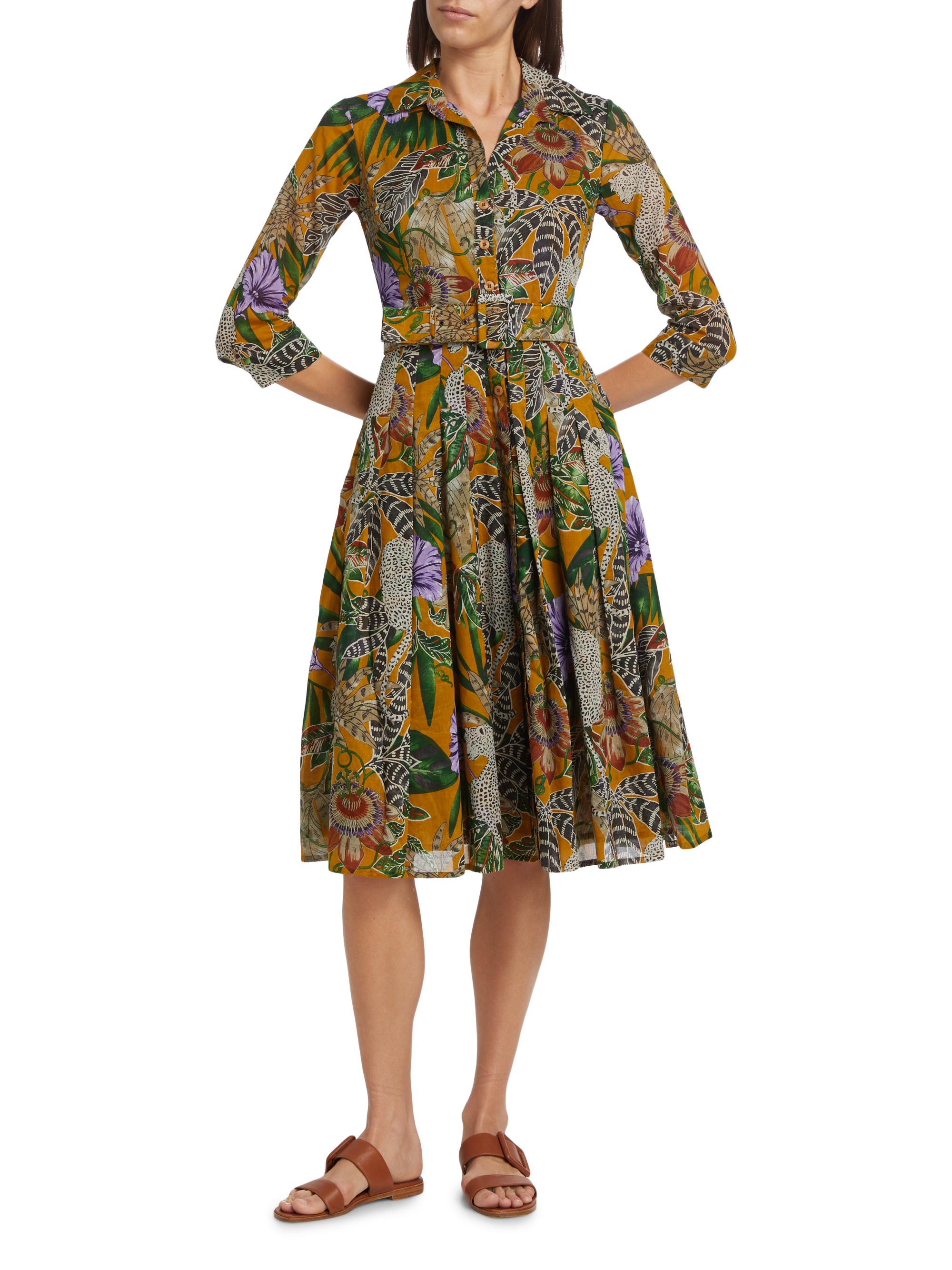 Samantha Sung Women's Audrey Dot Cotton Shirtdress - Jungle Tiger Mustard