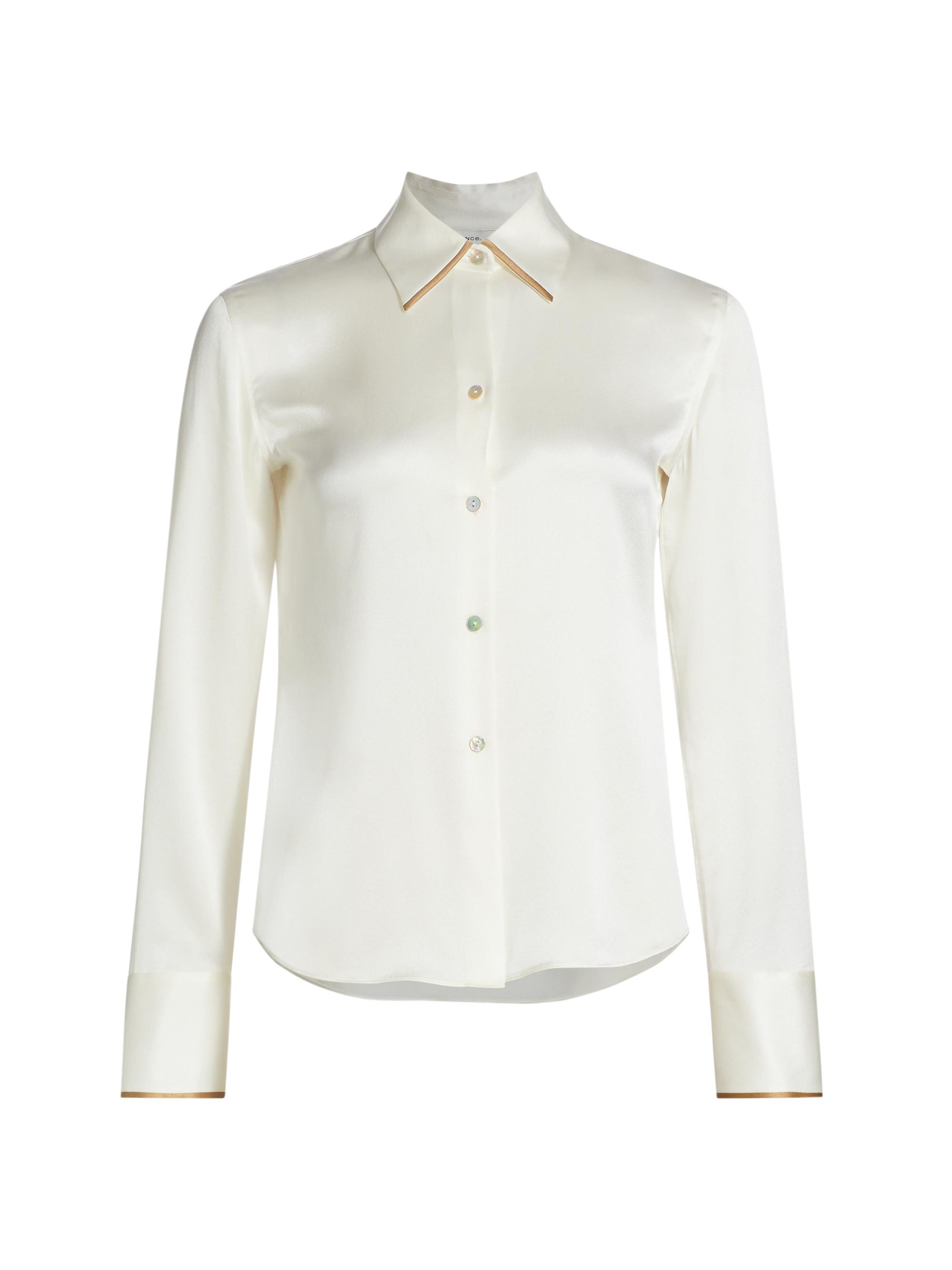 Vince Women's Tipped Satin Silk Shirt - Off White Rye