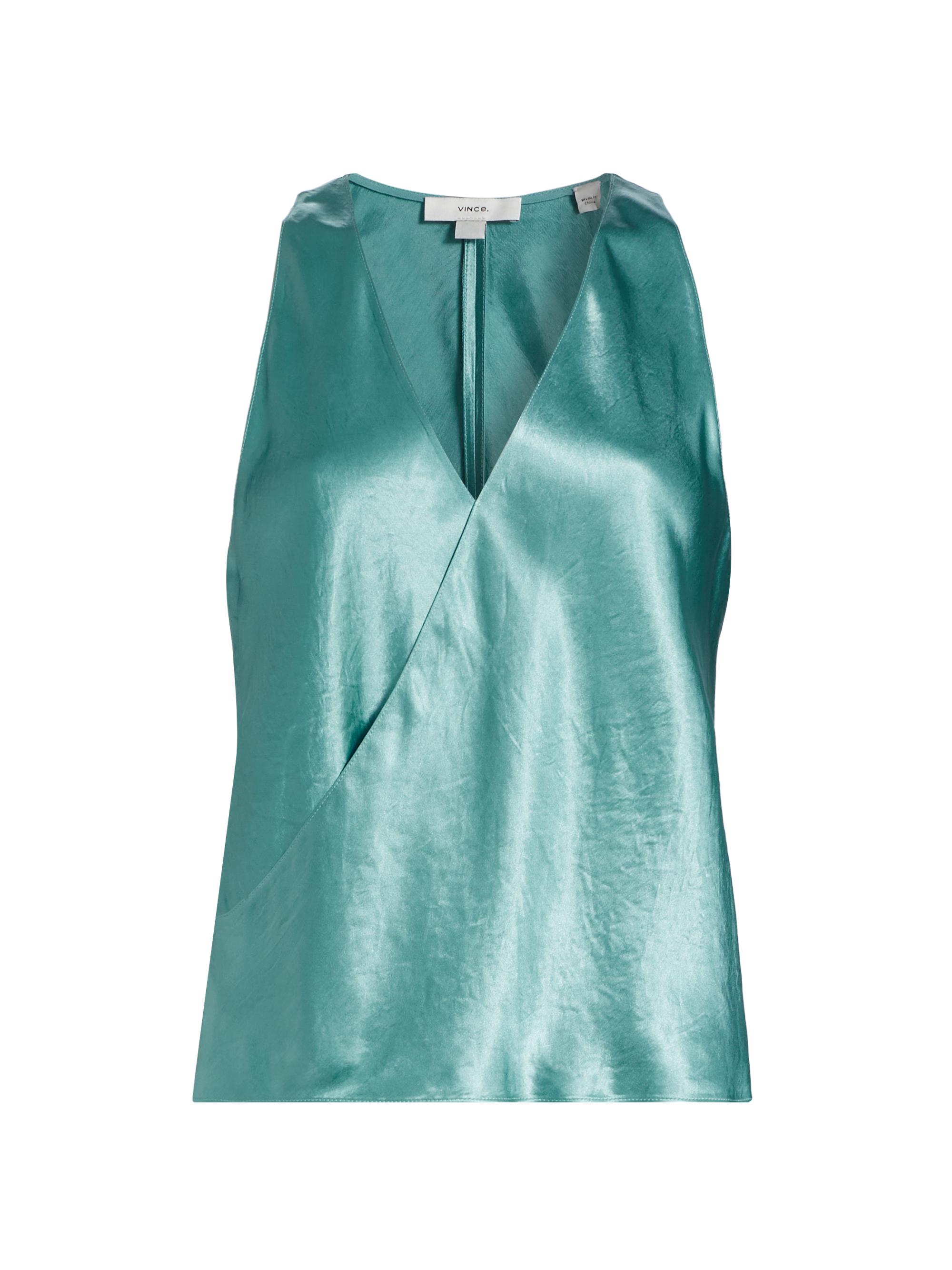 Vince Women's Satin Surplice Tank - Jade Sea