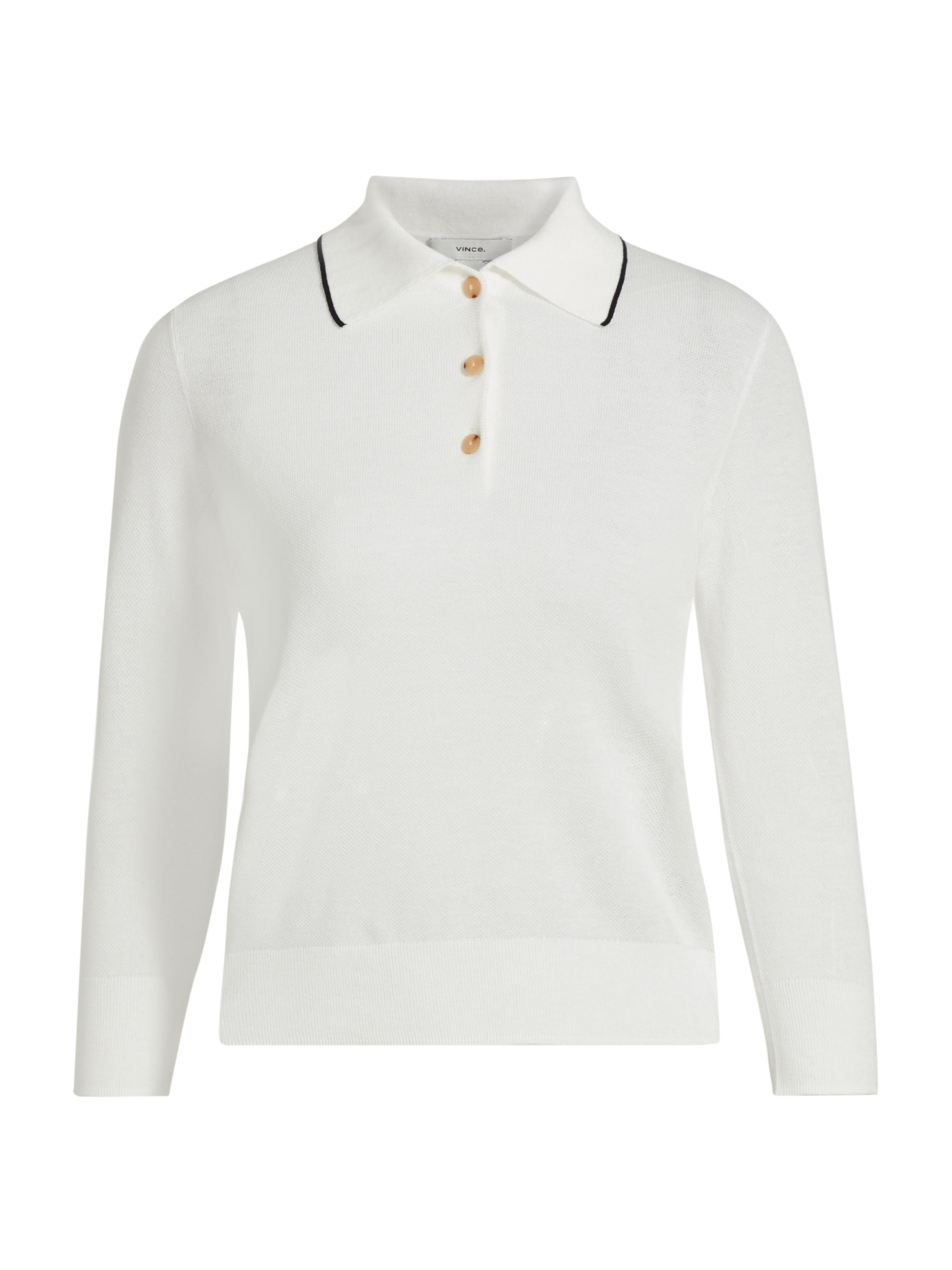 Vince Women's Pique Cotton Polo Top - Off White Coastal