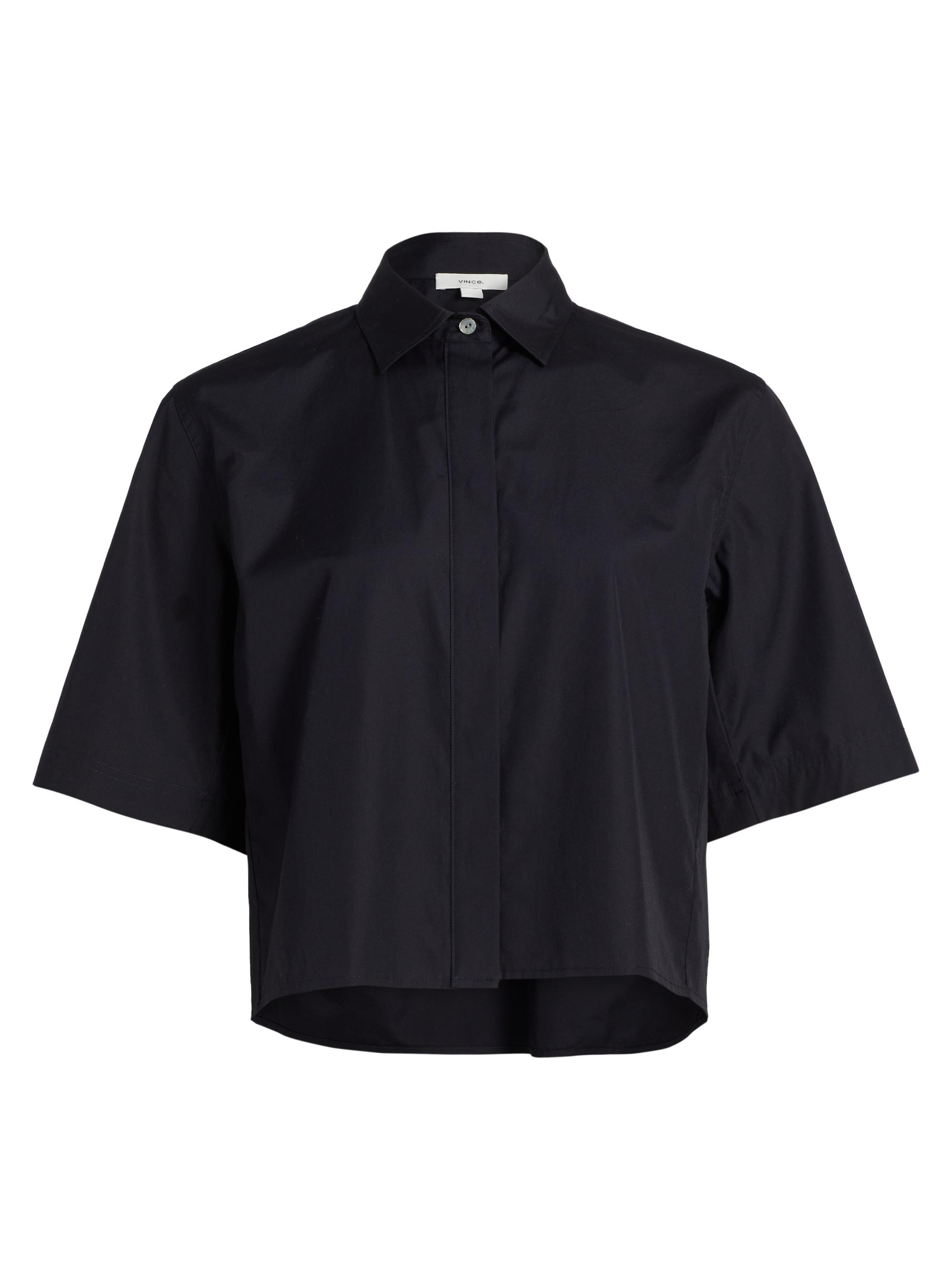 Vince Women's Cotton Twill Short-Sleeve Crop Shirt - Coastal Blue