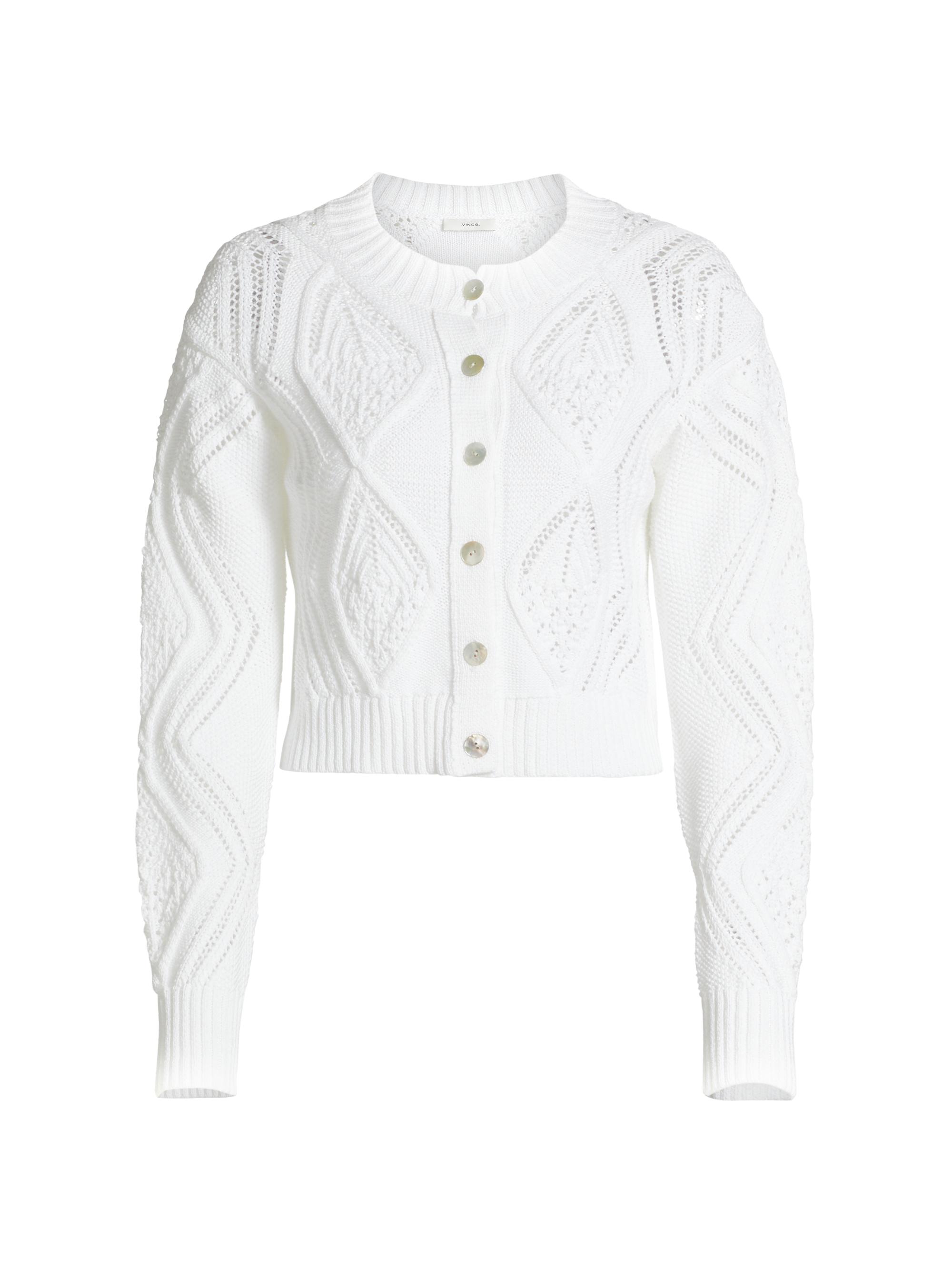 Vince Women's Cotton Diamond Cable-Knit Crop Cardigan - Optic White