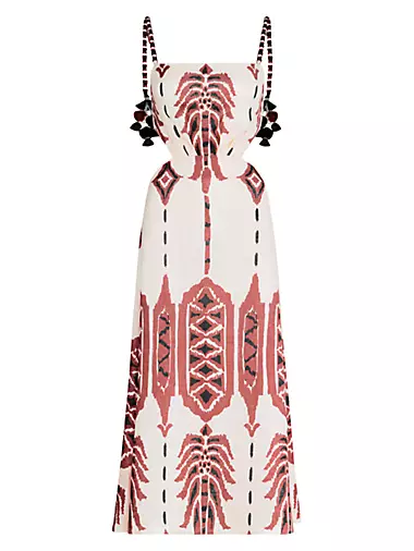 Anouk Palm Of Tiahuanaco Printed Linen Midi-Dress