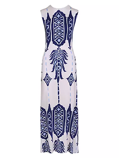Cardinal Direction Printed Jersey Ankle Dress