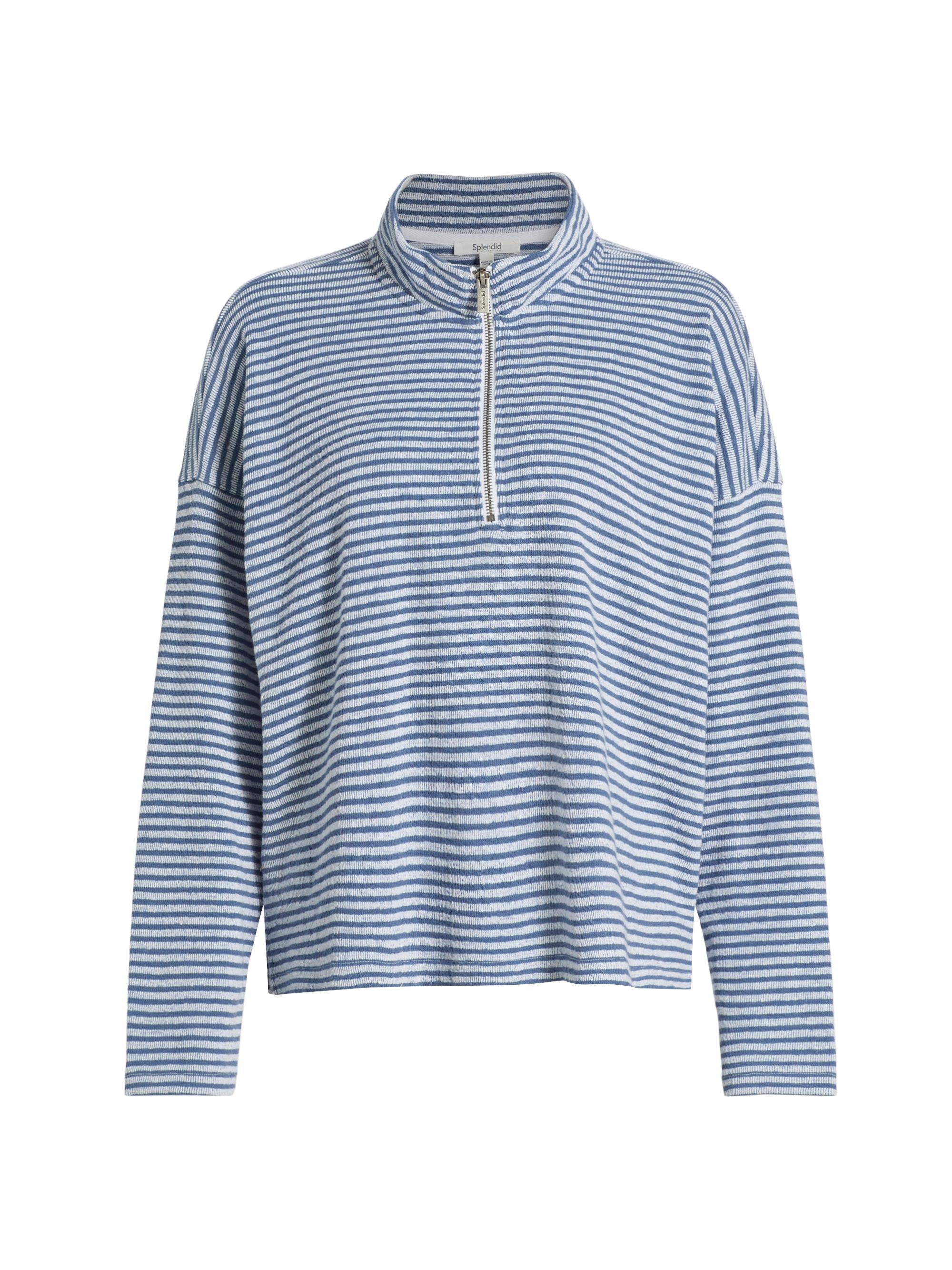 Splendid Women's Bisous Stripe French Terry Quarter Zip Tee - Cerulean White