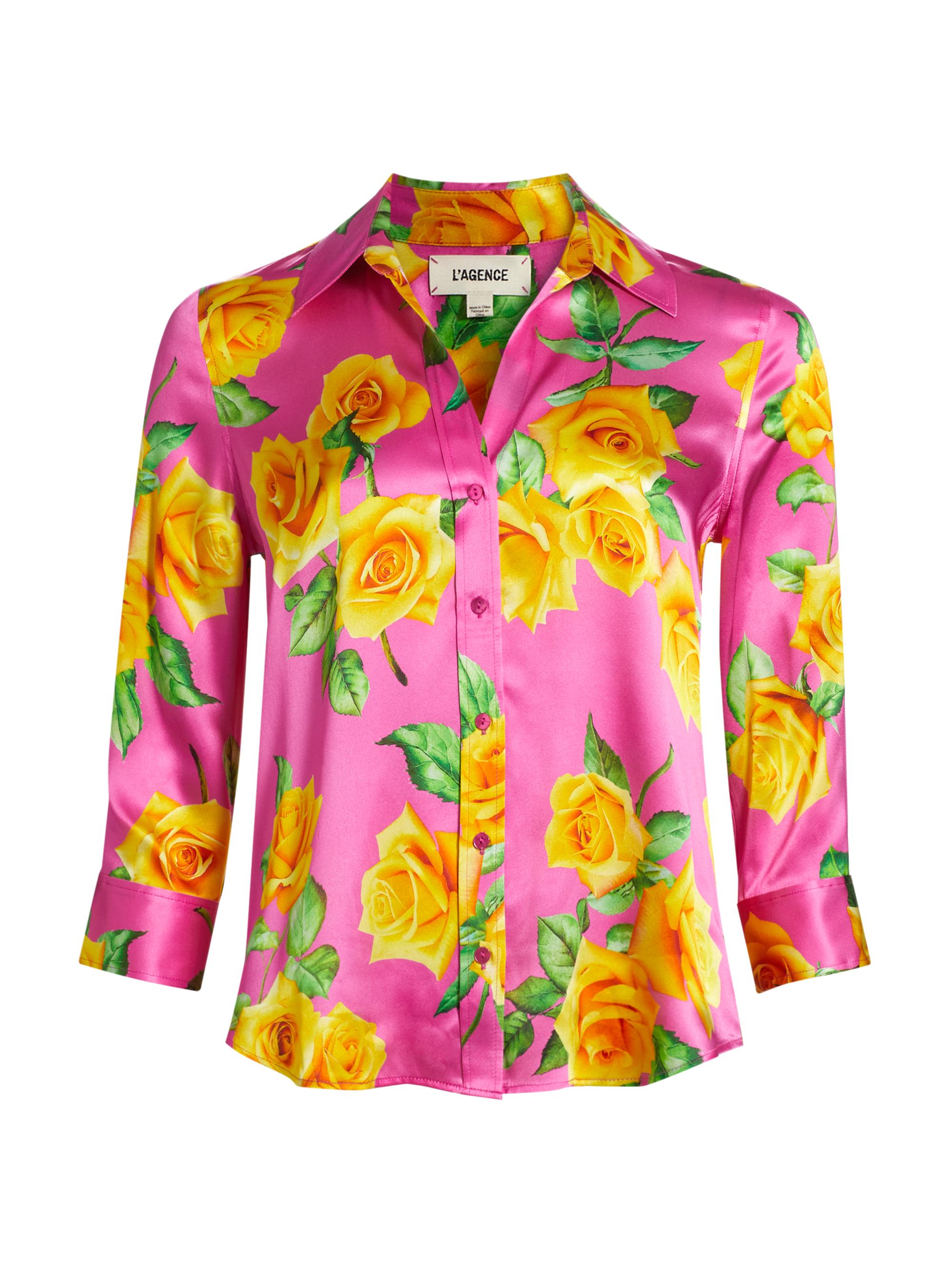 L'AGENCE Women's Dani Floral Silk Blouse - Pink