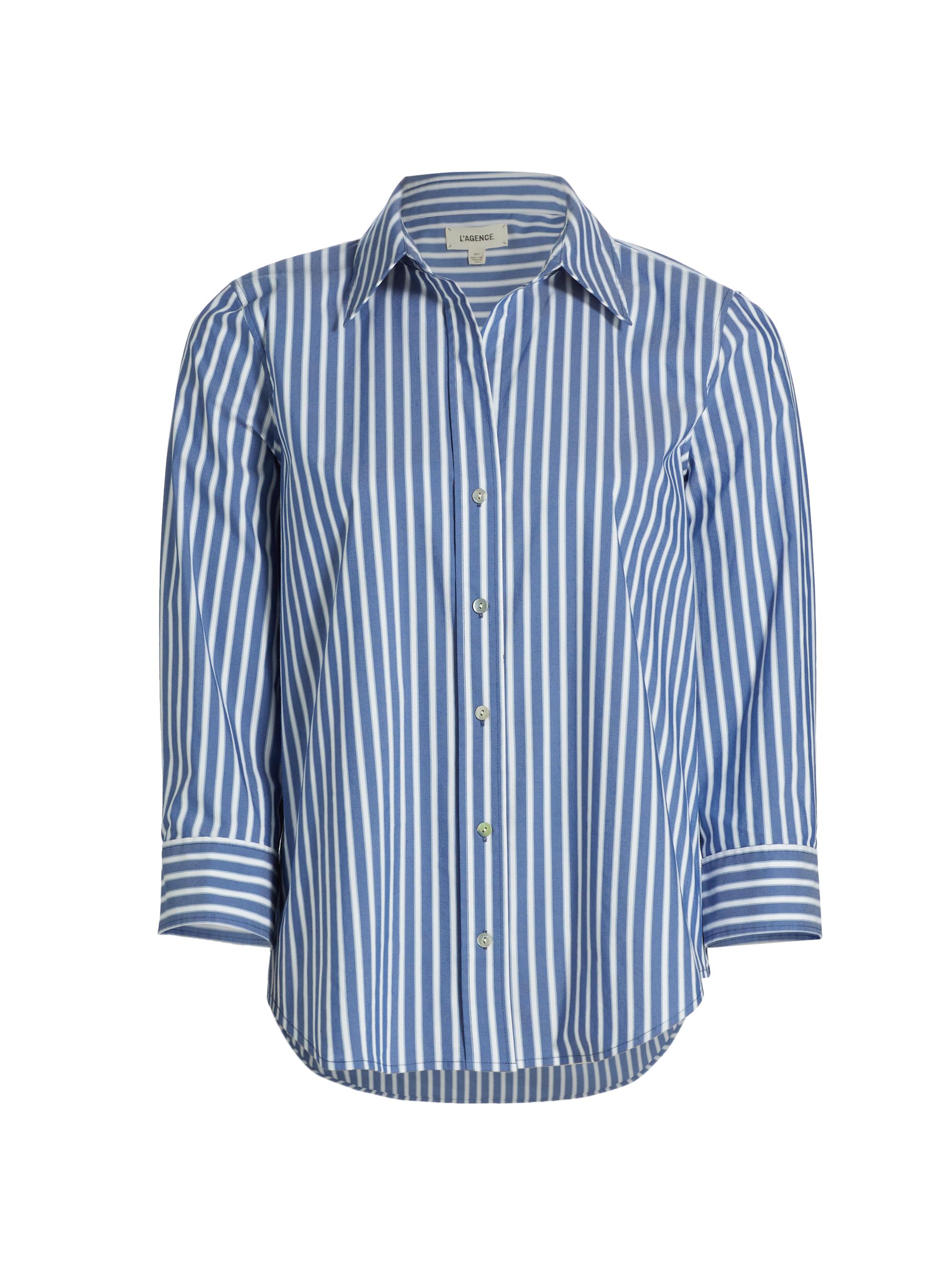 L'AGENCE Women's Daniella Striped Cotton-Blend Blouse - Navy Blue Stripe