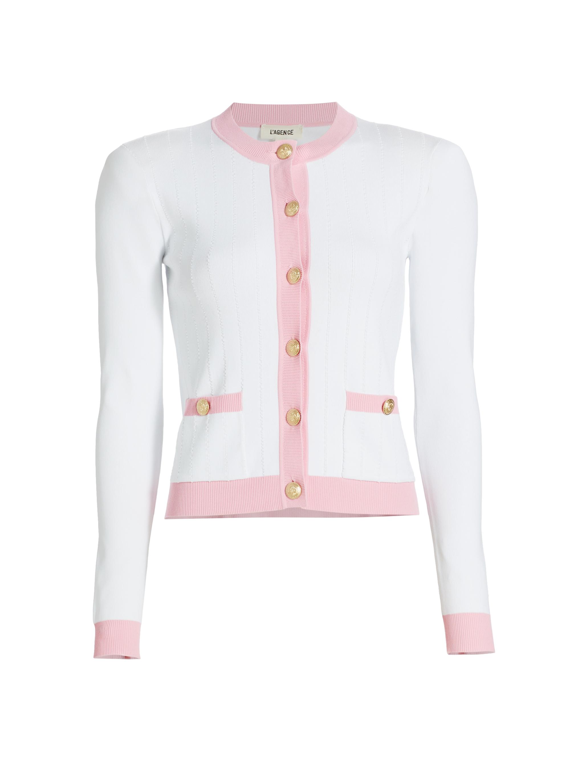 L'AGENCE Women's Leon Lady Jacket Cardigan - White Cotton Candy