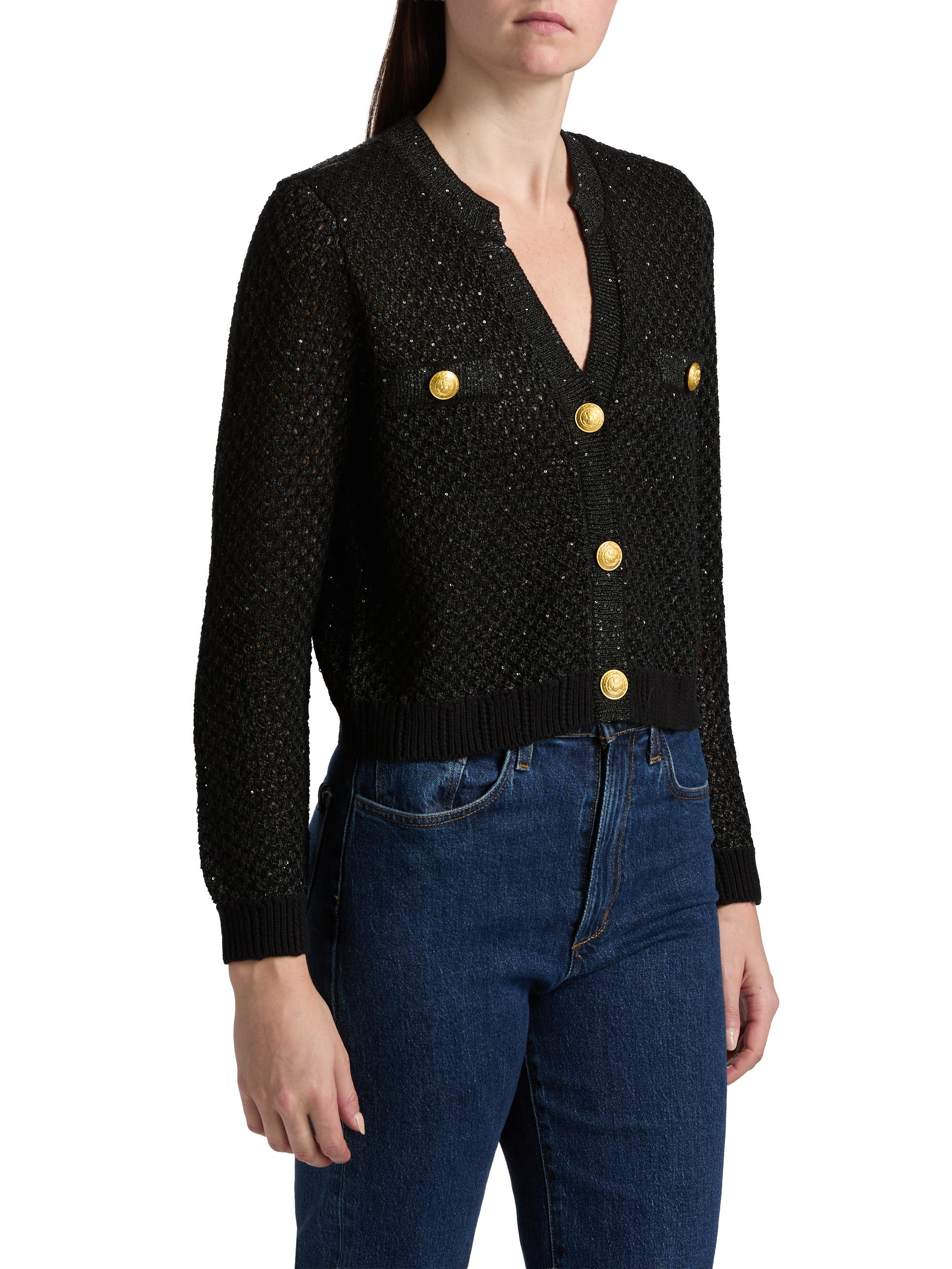 L'AGENCE Blanca Sequin Crop Cardigan | Saks Fifth Avenue