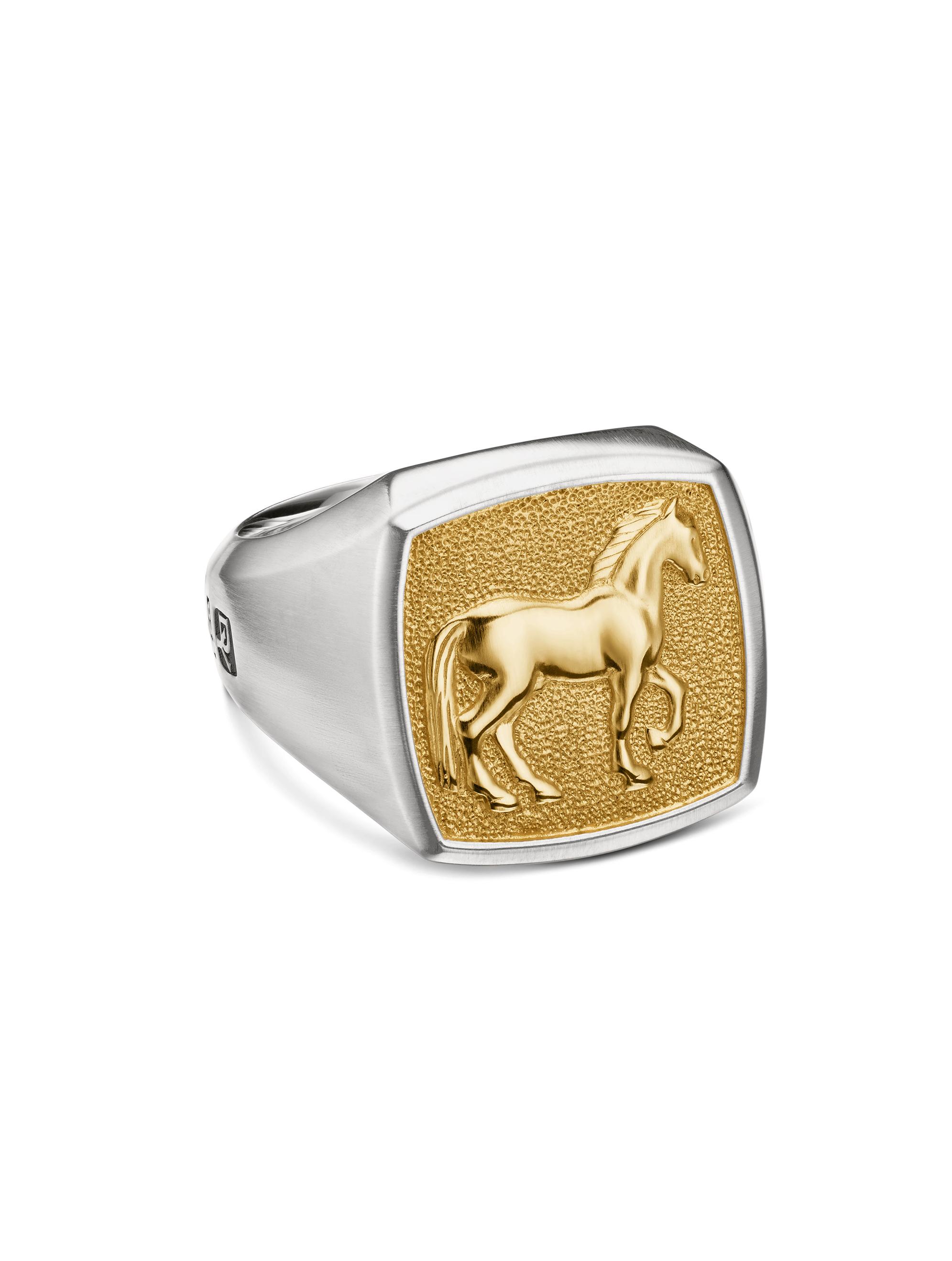 David Yurman Men's Petrvs Horse Signet Ring in Sterling Silver - Silvery Gold