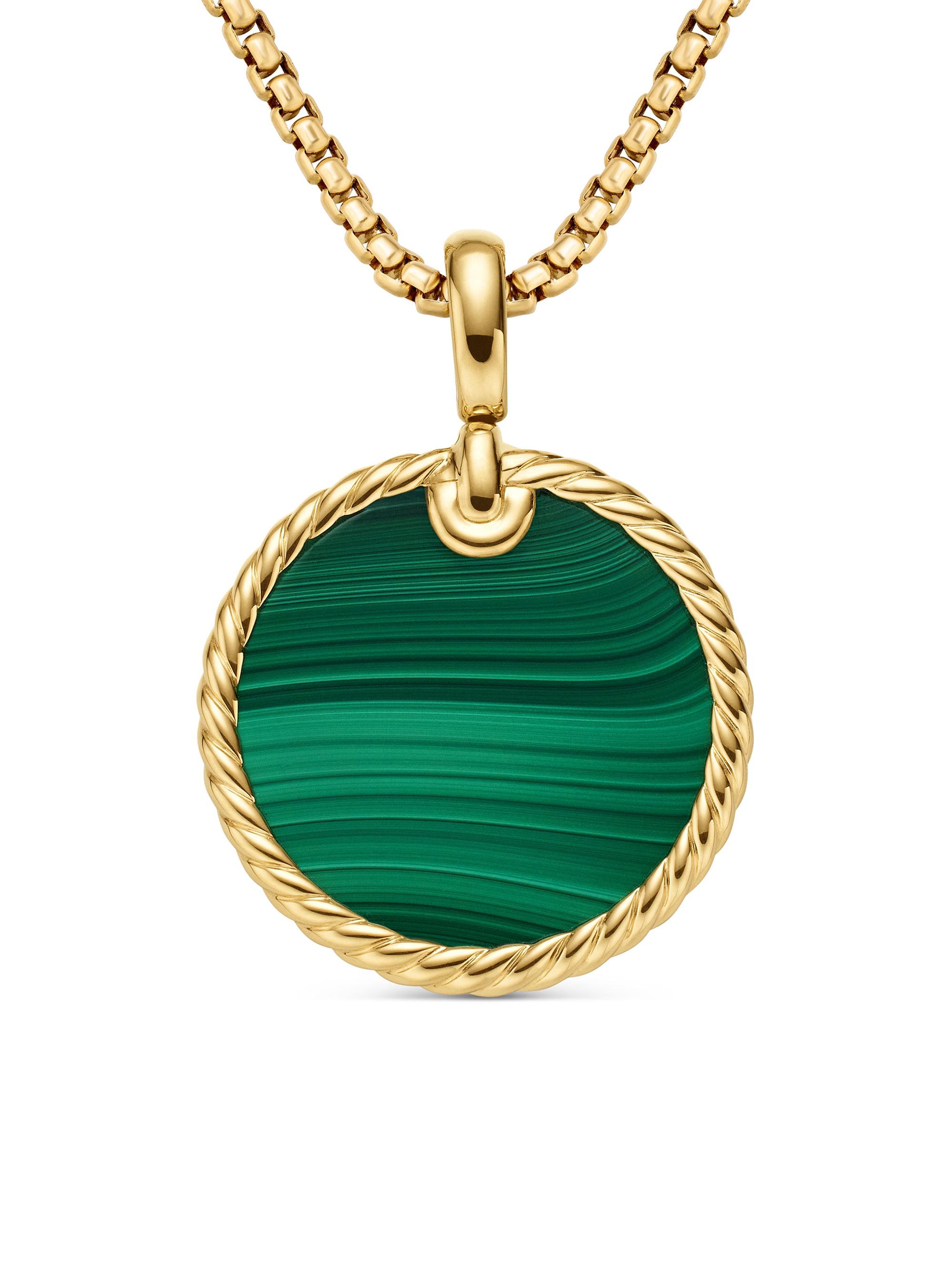 David Yurman Women's DY Elements Disc Pendant in 18K Yellow Gold - Malachite