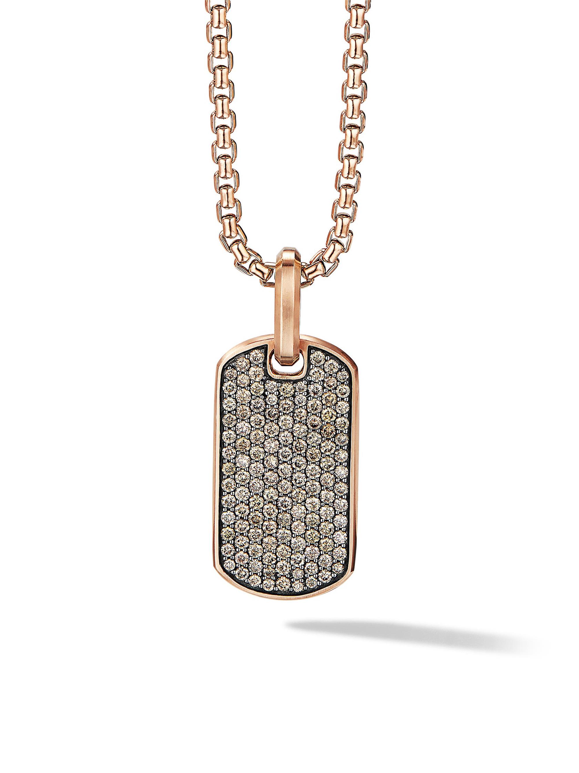 David Yurman Men's Chevron Tag in 18K Rose Gold - Cognac Diamond