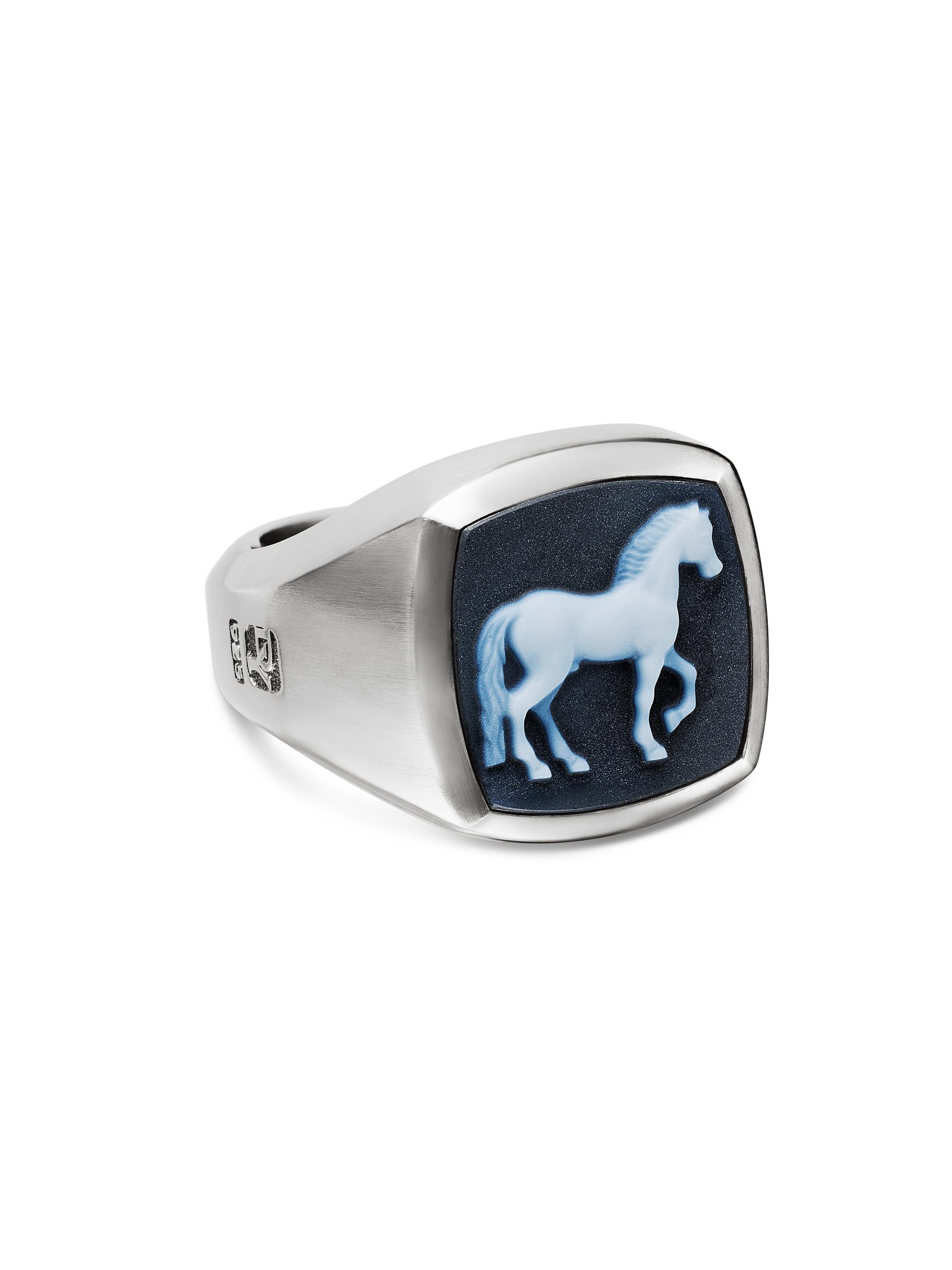 David Yurman Men's Petrvs Horse Signet Ring in Sterling Silver - Banded Agate
