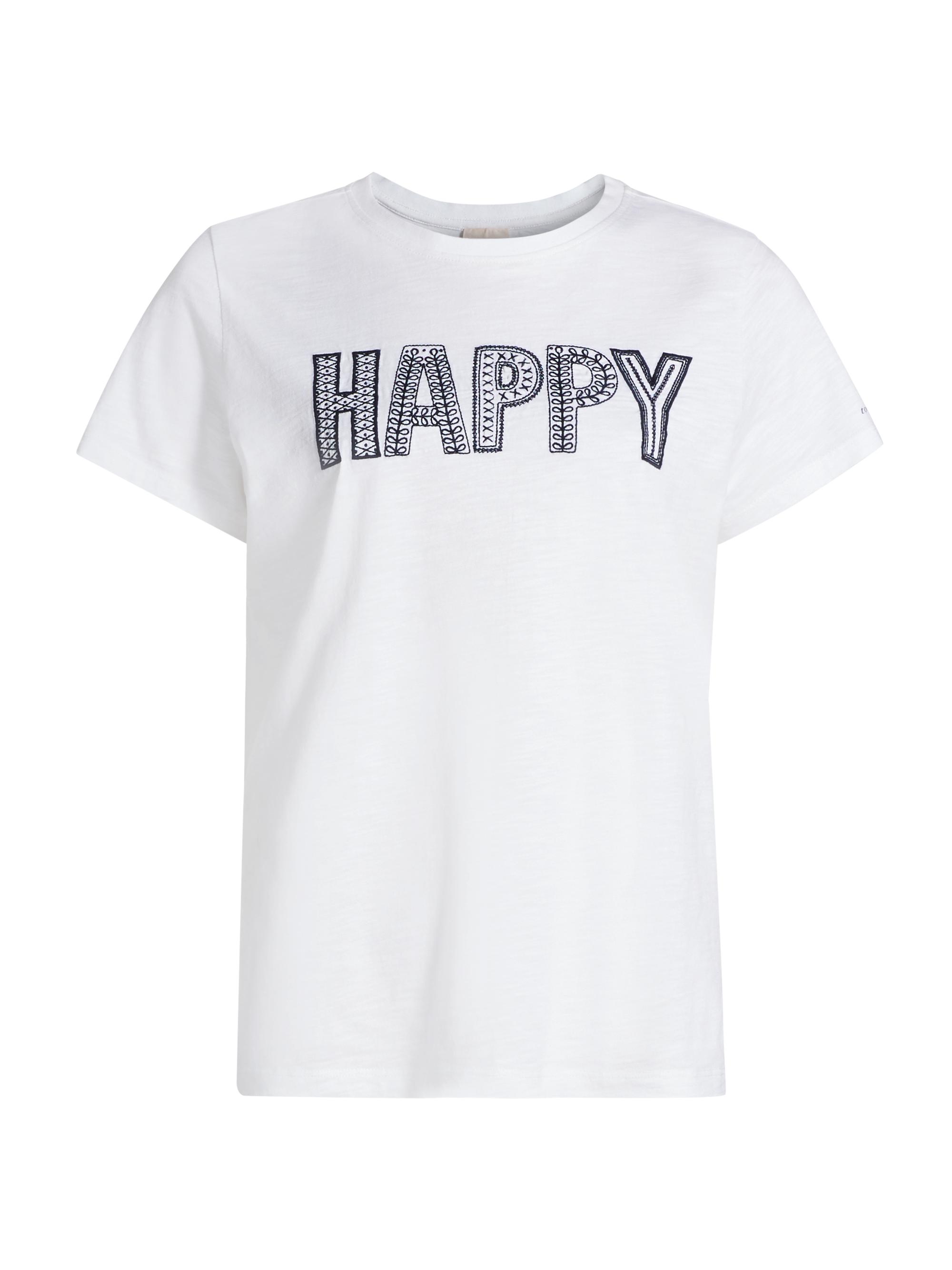 CINQ A SEPT Women's Embroidered "Happy" Cotton T-Shirt - White Navy