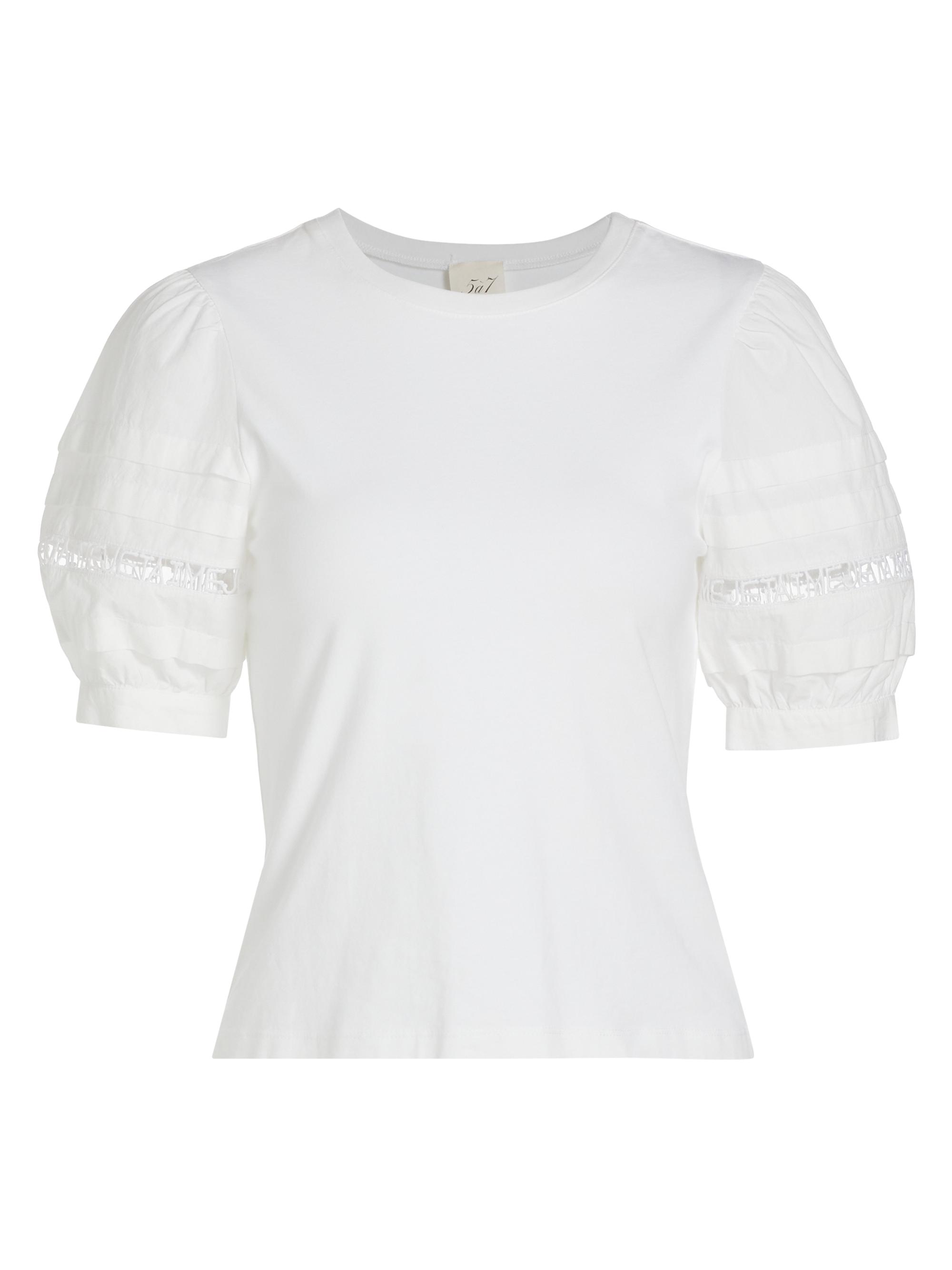 CINQ A SEPT Women's Corianna Puff-Sleeve Je T'aime Top - White