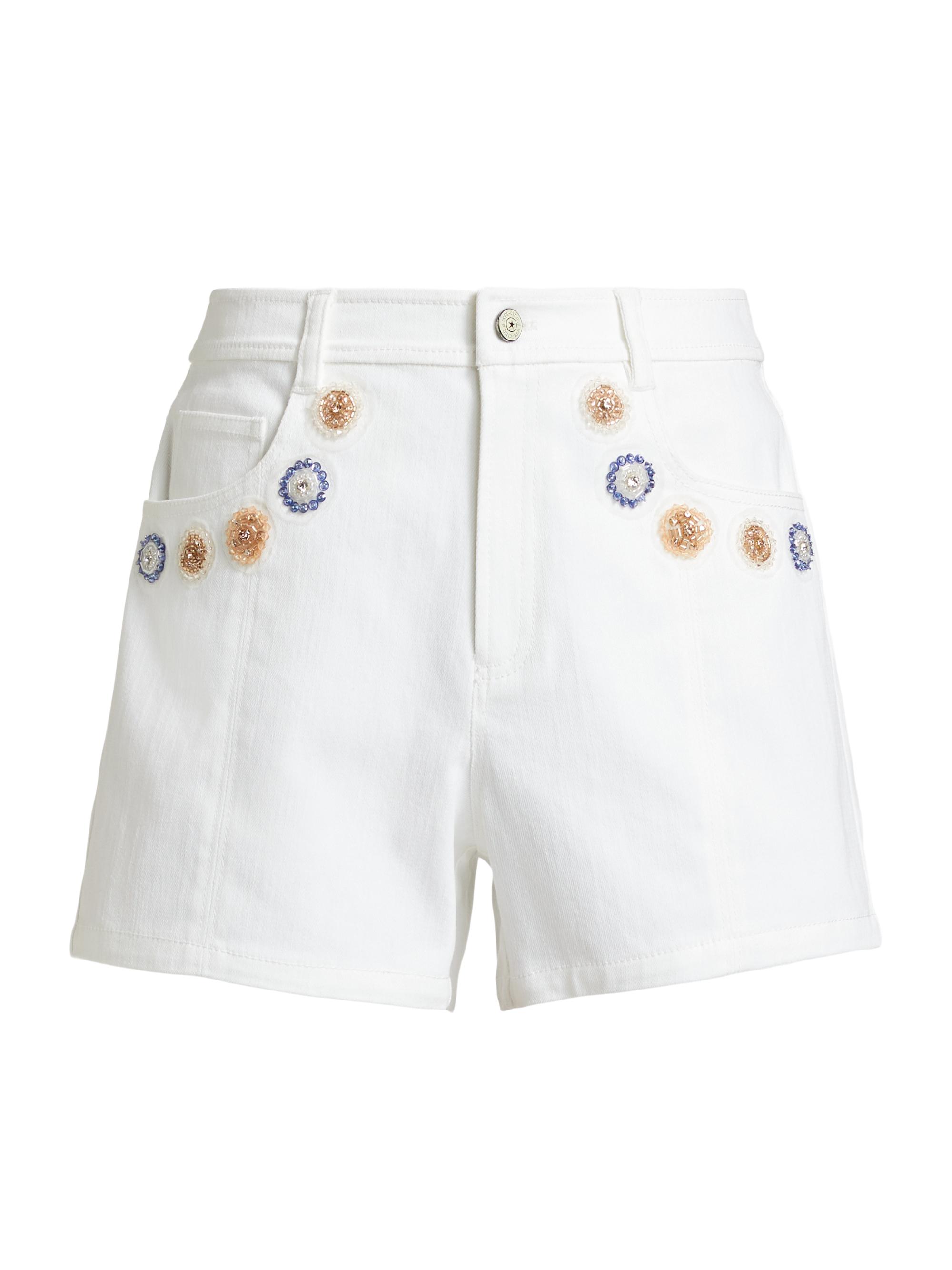CINQ A SEPT Women's Brea Ditsy Dots Embroidered Denim Shorts - White